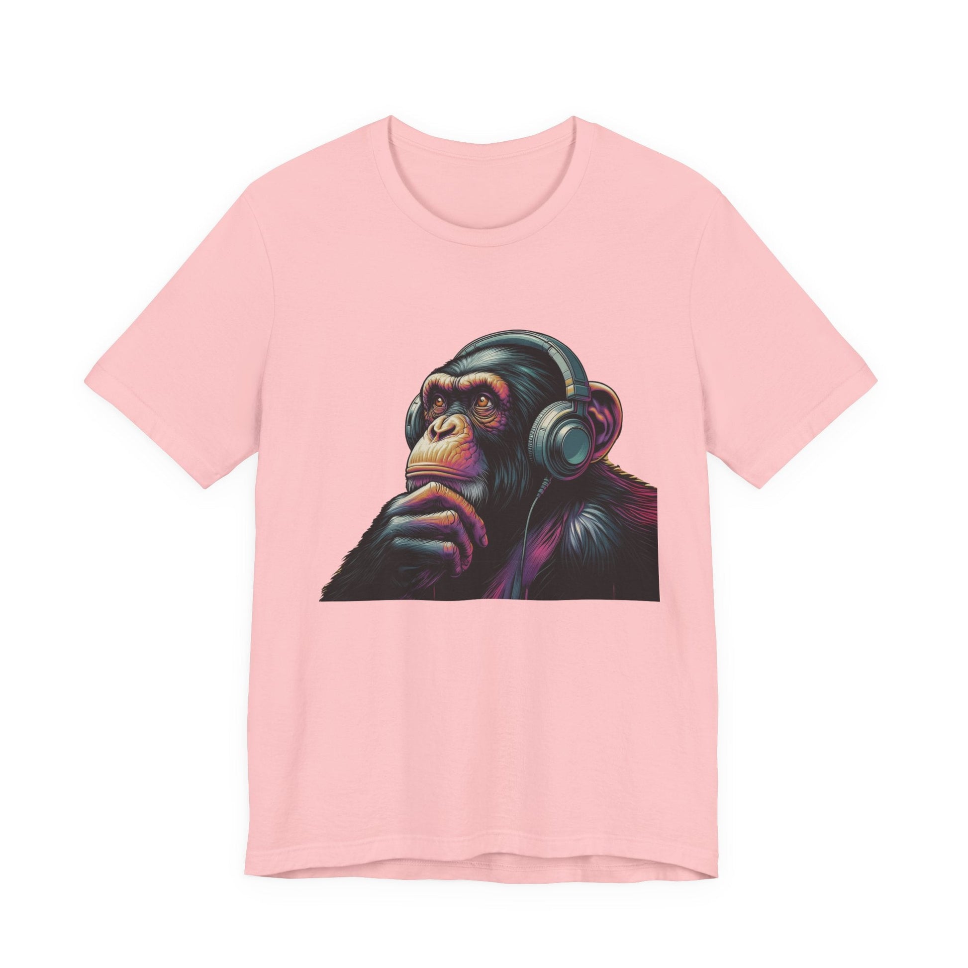 Colorful chimpanzee wearing headphones graphic tee - Popbydesign