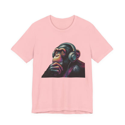 Colorful chimpanzee wearing headphones graphic tee - Popbydesign
