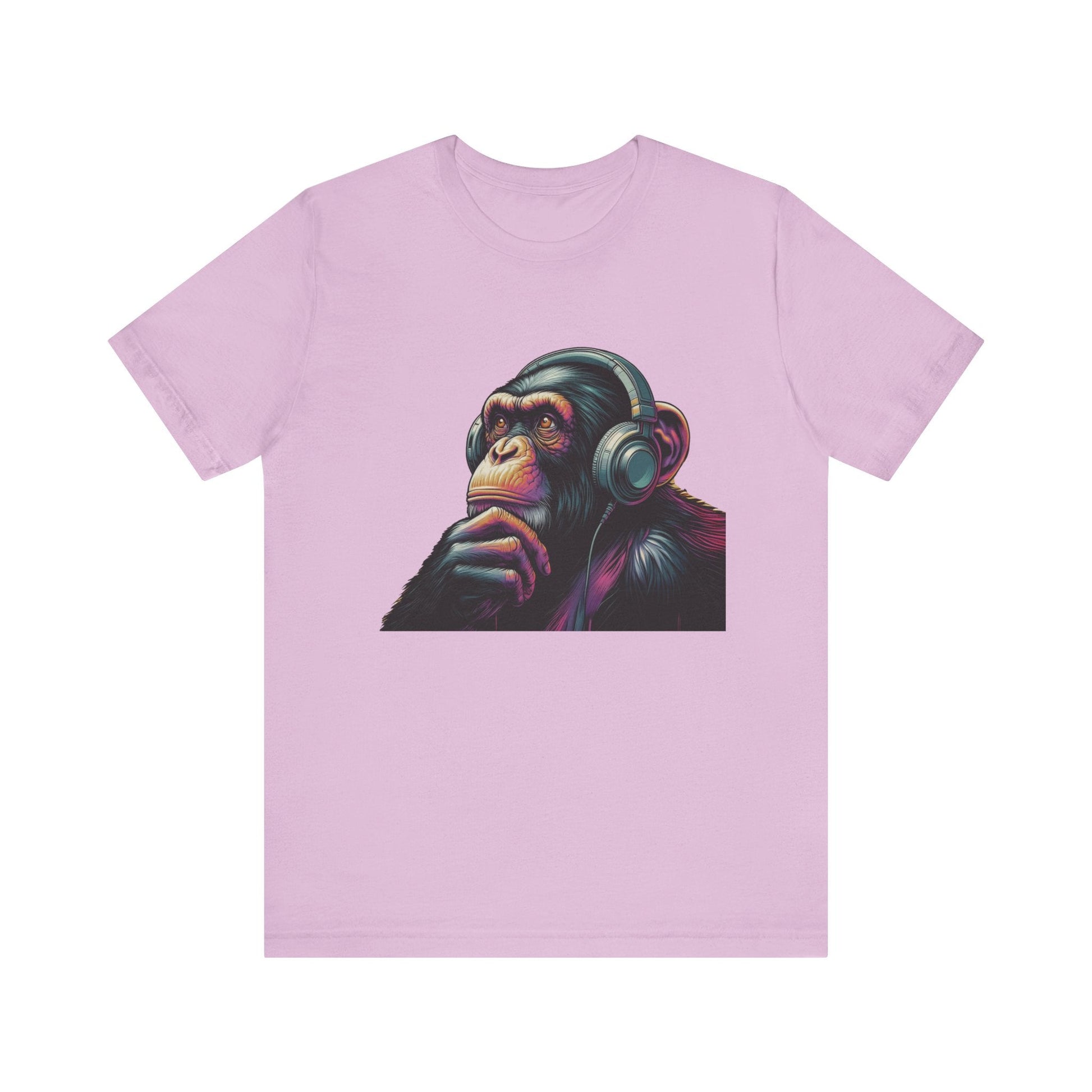 Colorful chimpanzee wearing headphones graphic tee - Popbydesign