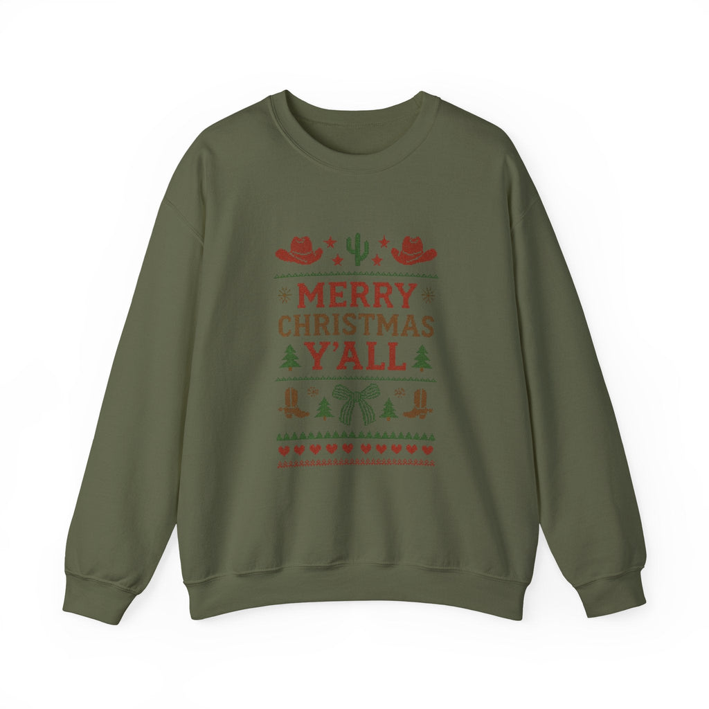 Yeehaw Holiday Sweater: Festive Ranch Crewneck for a Country Christmas by PopCultureByDesign36