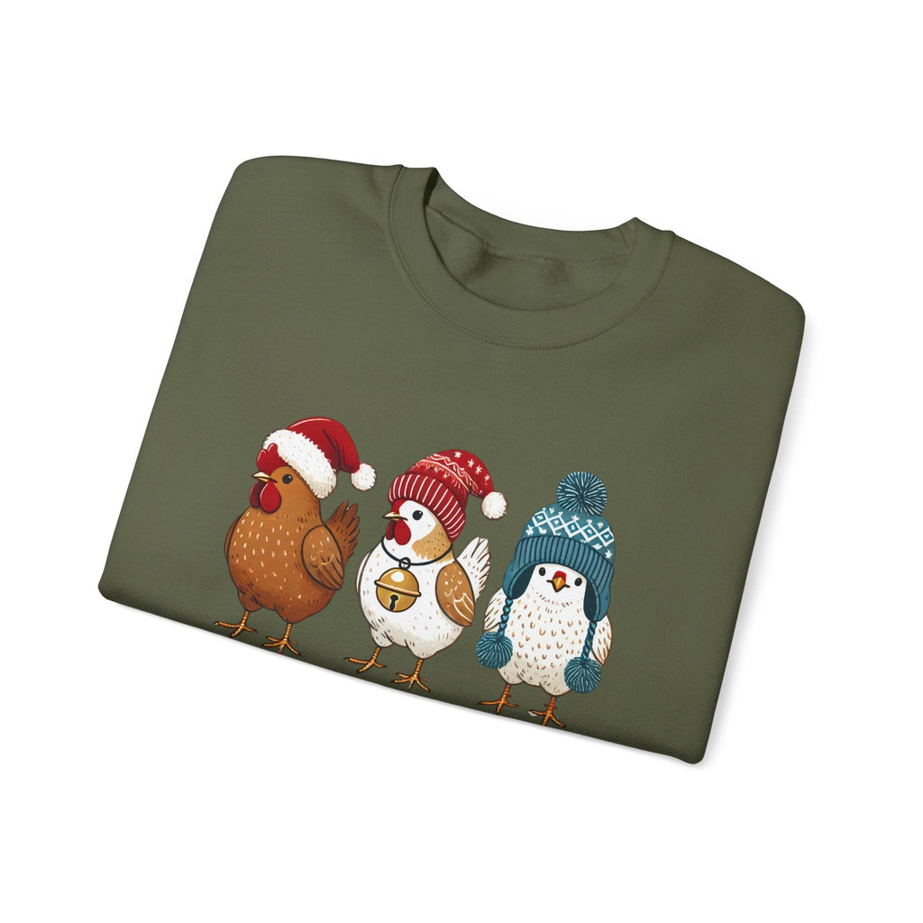 Cute Christmas Chickens Sweatshirt, Xmas Chicken Sweatshirt by PopCultureByDesign36