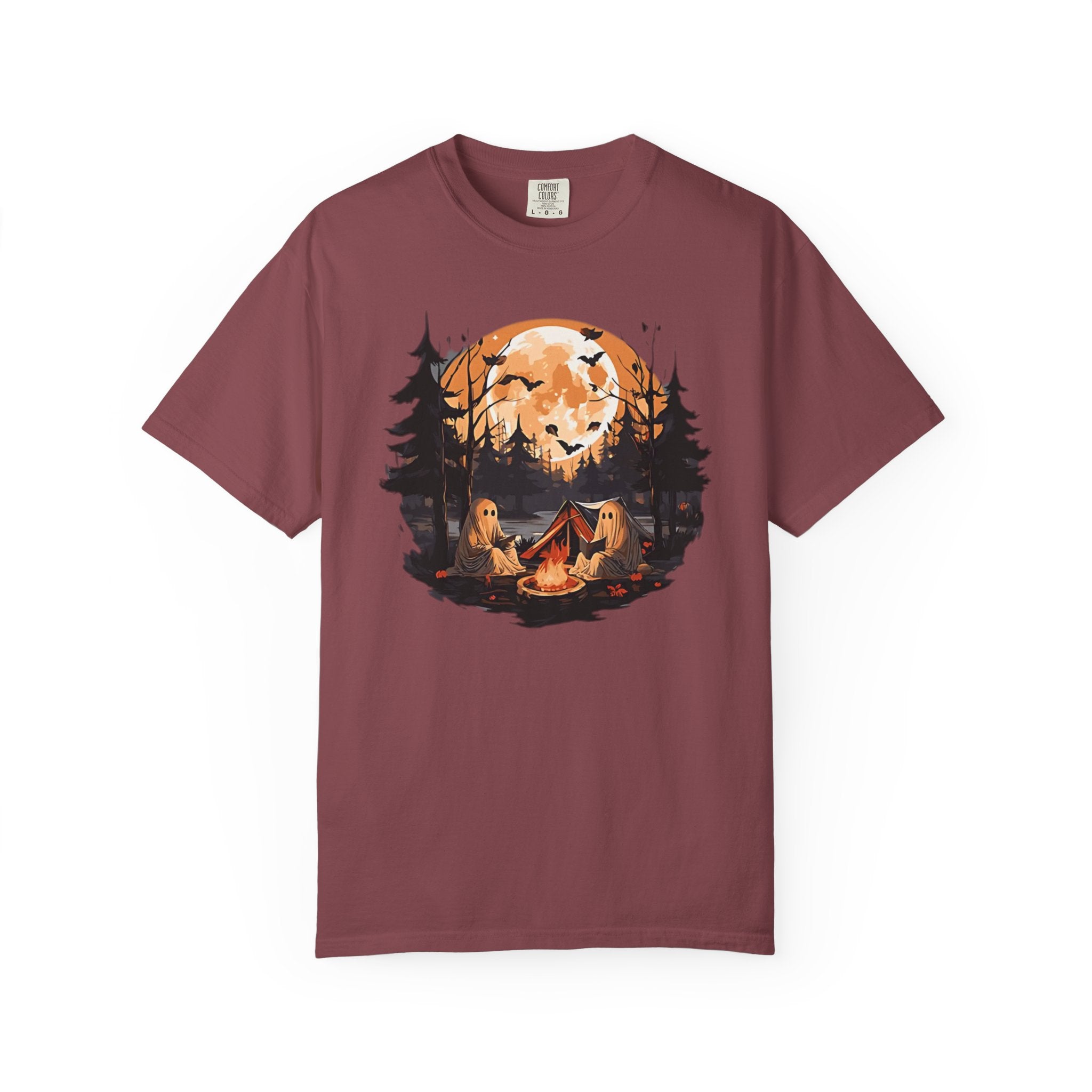 Cute Ghost Shirt, ghost reading Shirt, Cute campfire ghost by Printify