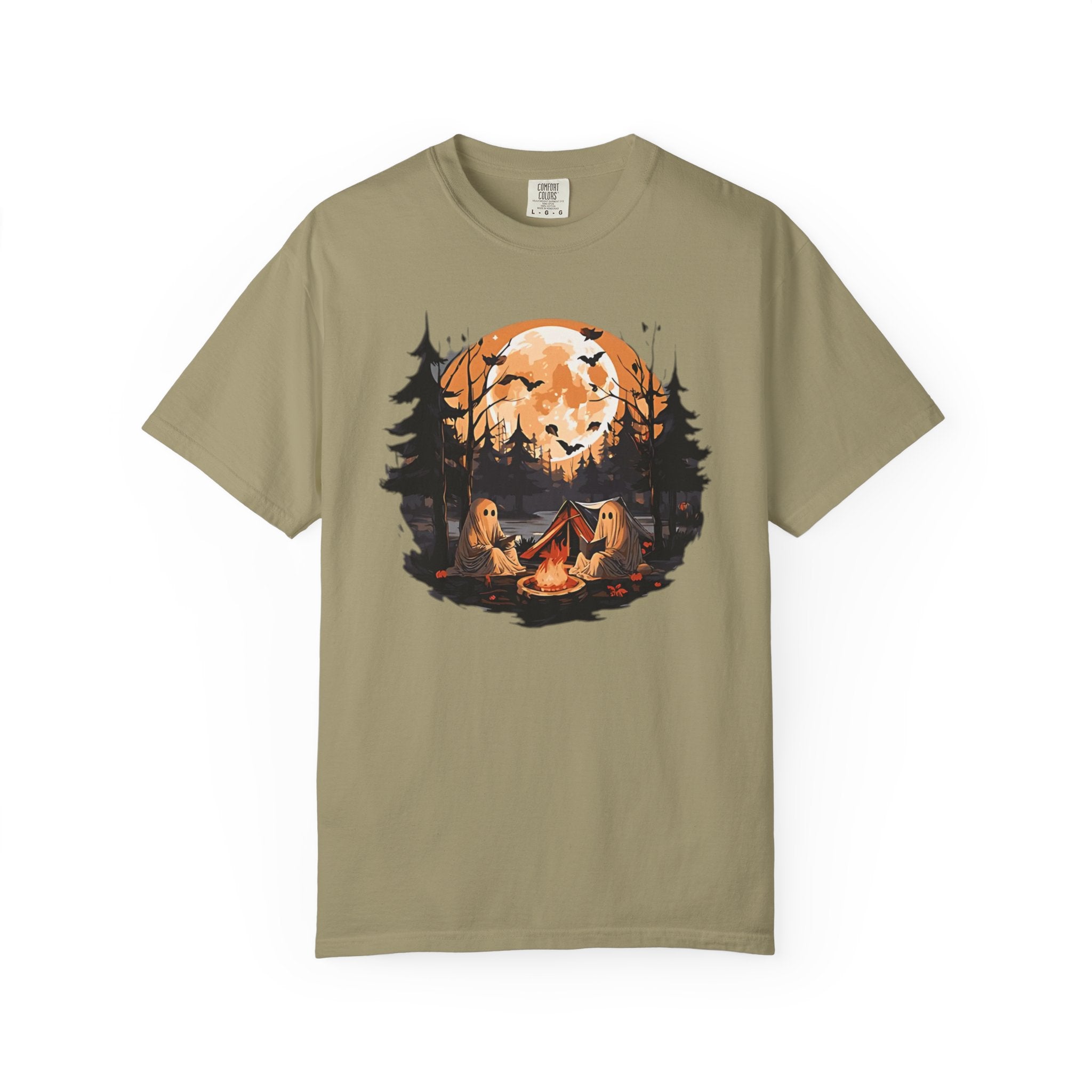 Cute Ghost Shirt, ghost reading Shirt, Cute campfire ghost by Printify