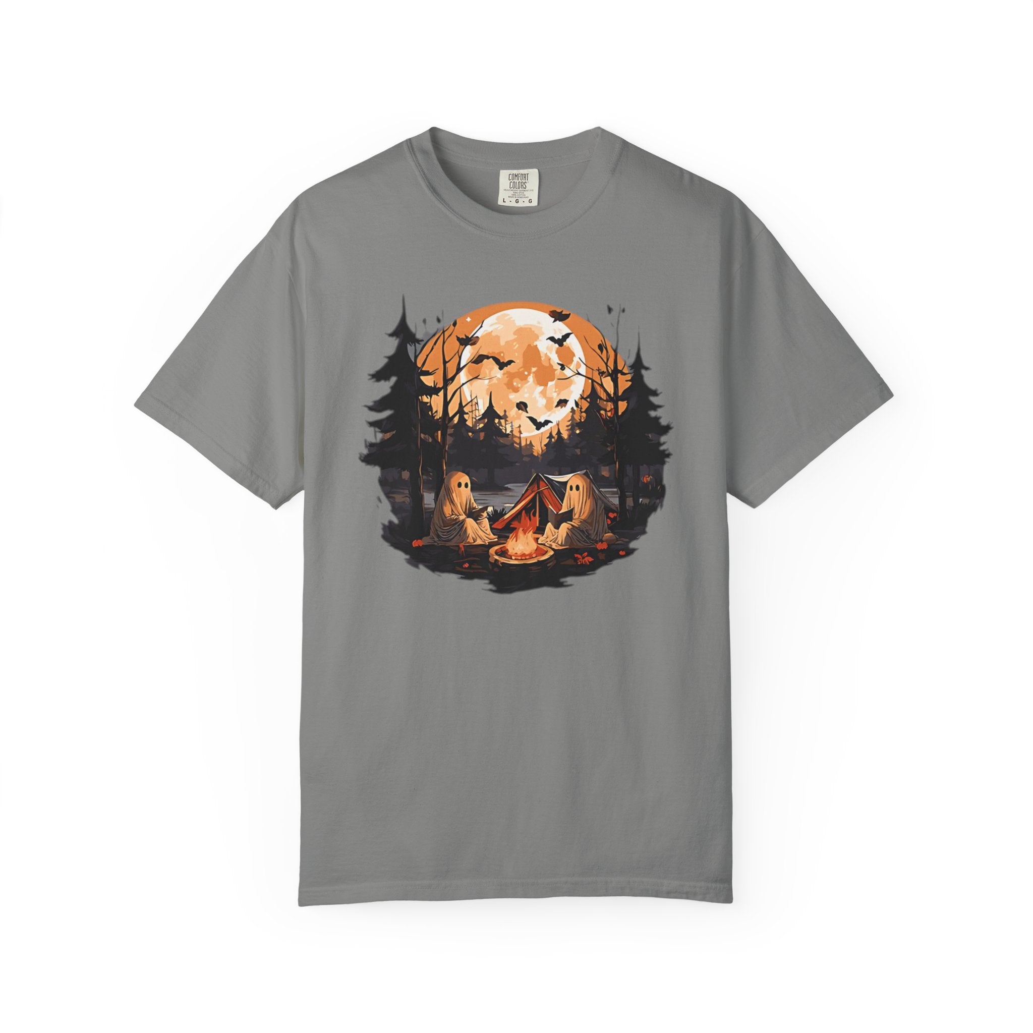 Cute Ghost Shirt, ghost reading Shirt, Cute campfire ghost by Printify