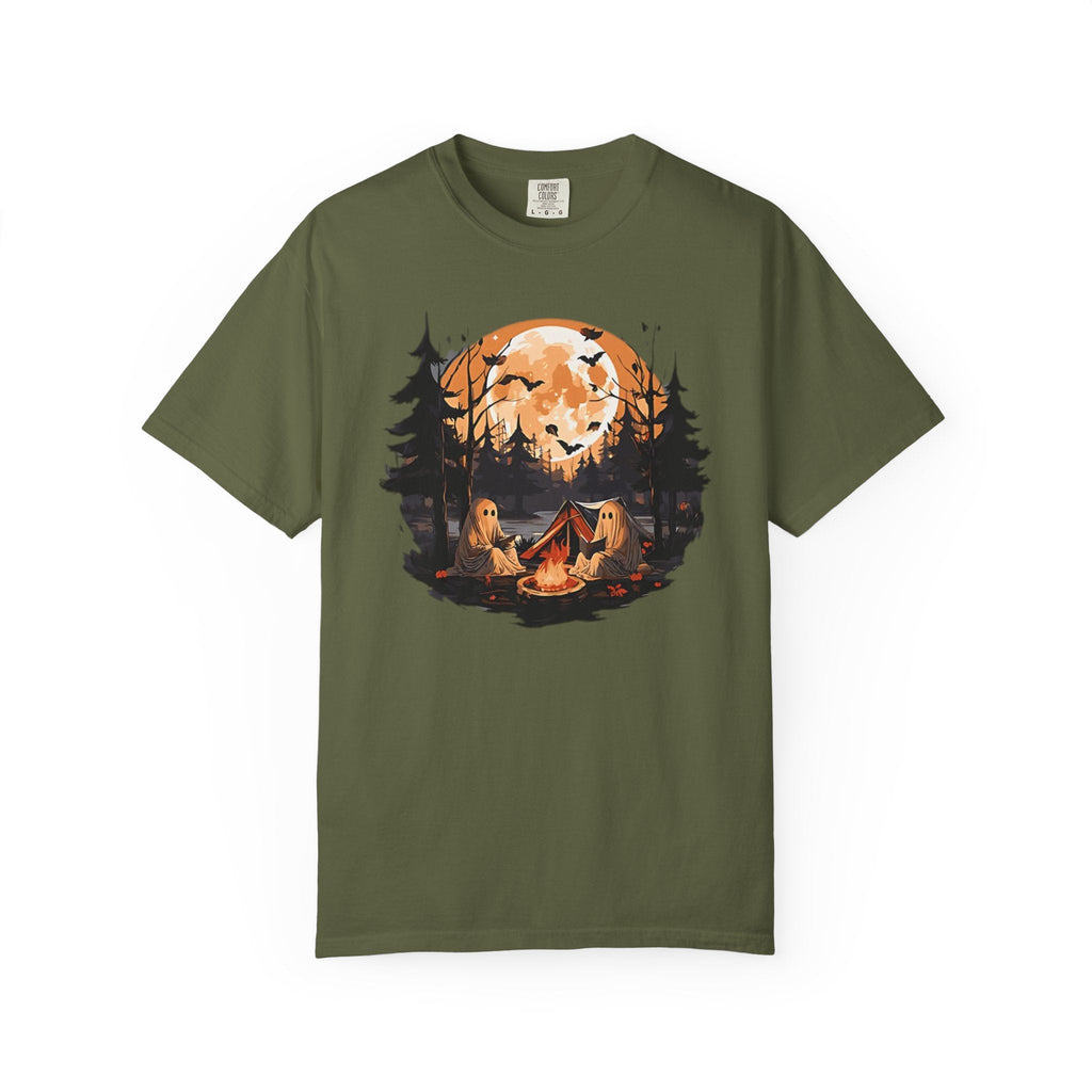 Cute Ghost Shirt, ghost reading Shirt, Cute campfire ghost by Printify