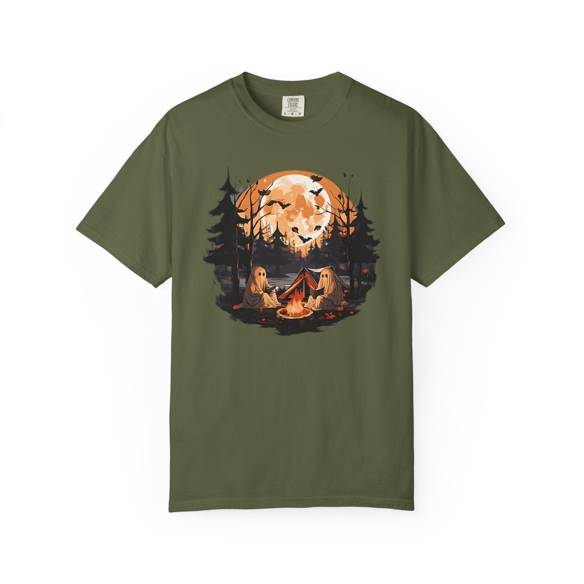Cute Ghost Shirt, ghost reading Shirt, Cute campfire ghost by Printify
