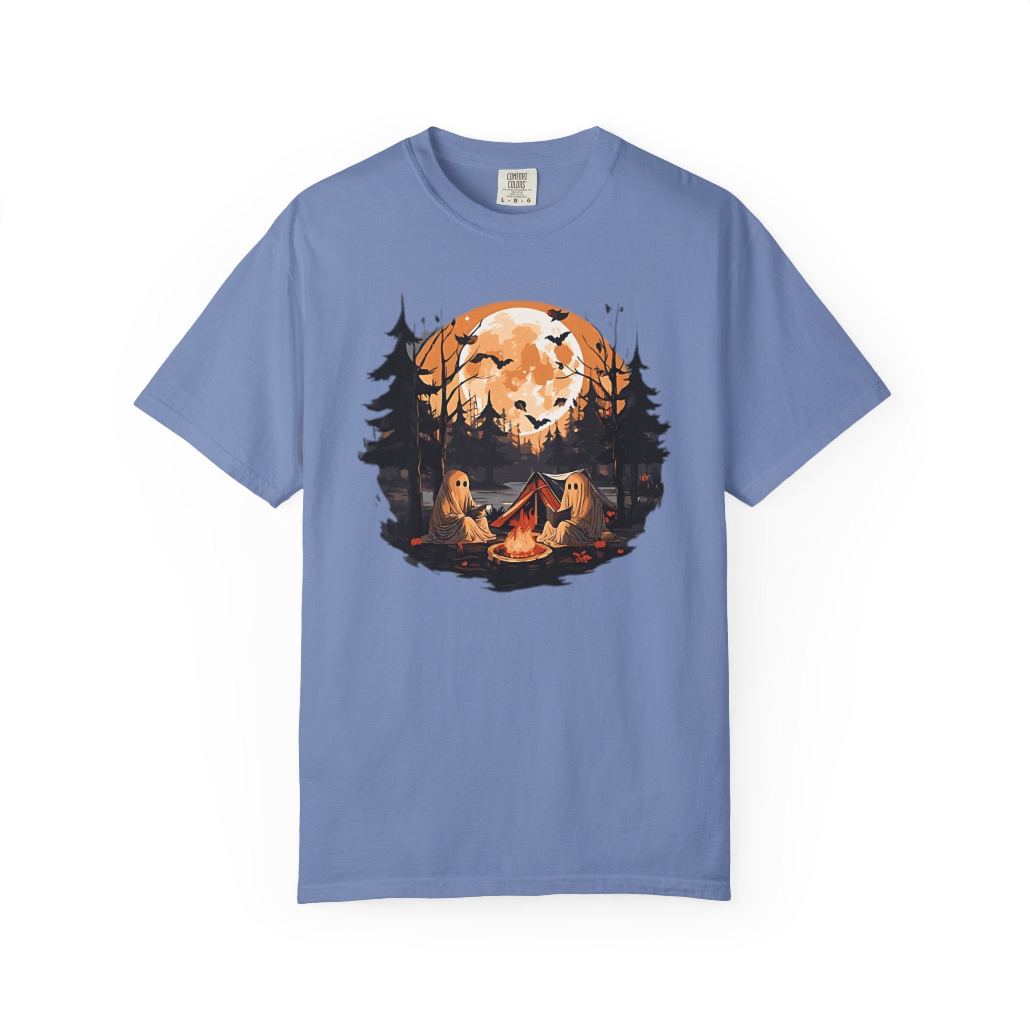 Cute Ghost Shirt, ghost reading Shirt, Cute campfire ghost by Printify