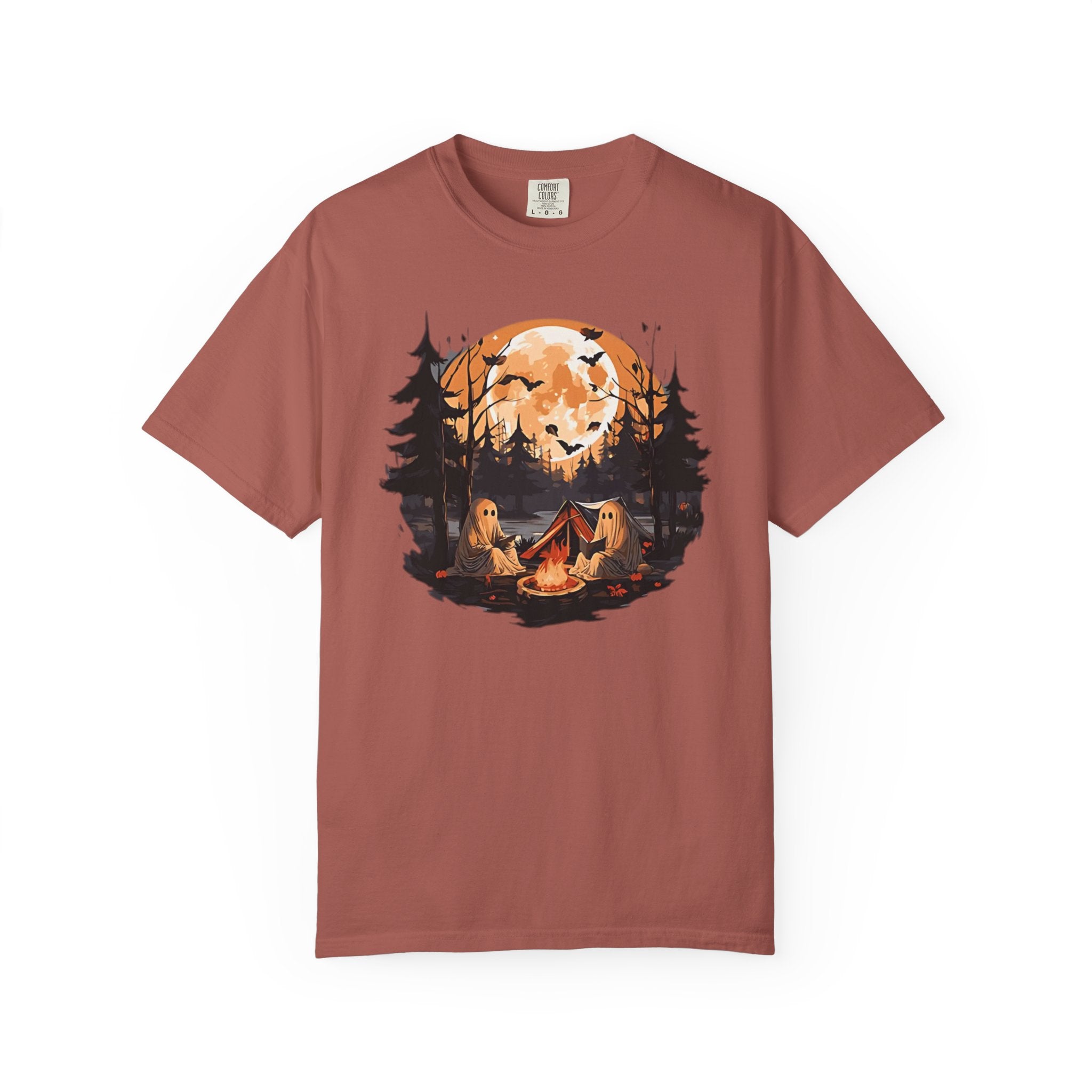 Cute Ghost Shirt, ghost reading Shirt, Cute campfire ghost by Printify