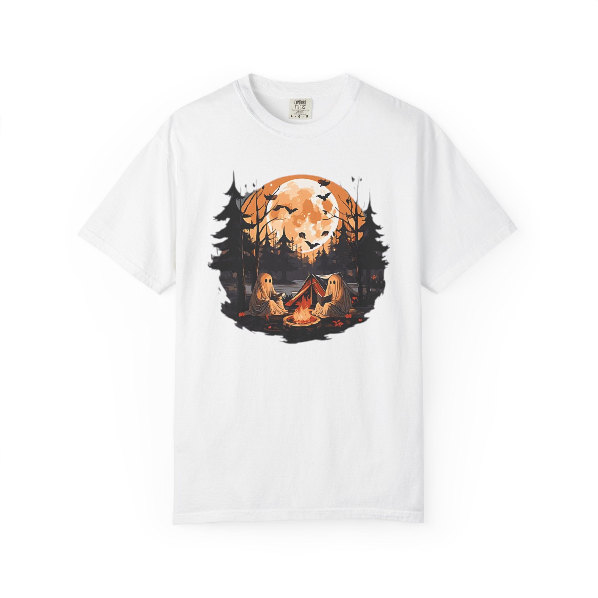 Cute Ghost Shirt, ghost reading Shirt, Cute campfire ghost by Printify