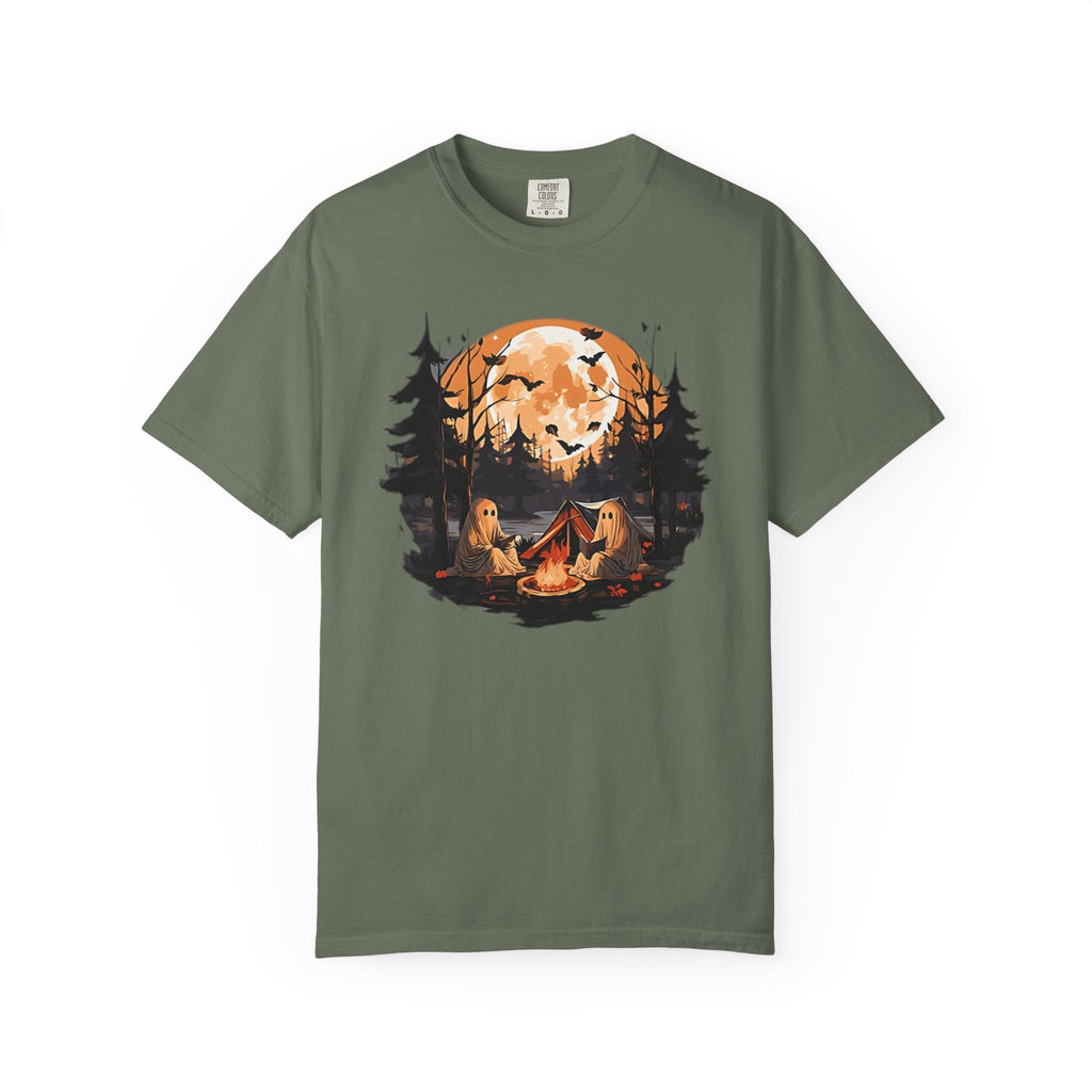 Cute Ghost Shirt, ghost reading Shirt, Cute campfire ghost by Printify