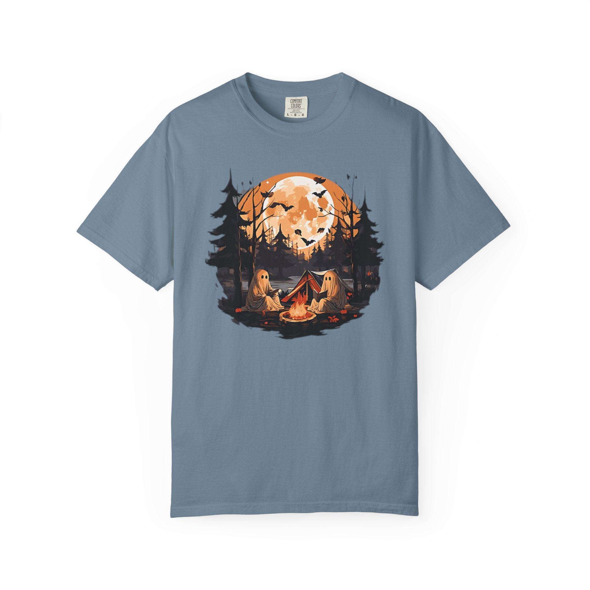 Cute Ghost Shirt, ghost reading Shirt, Cute campfire ghost by Printify
