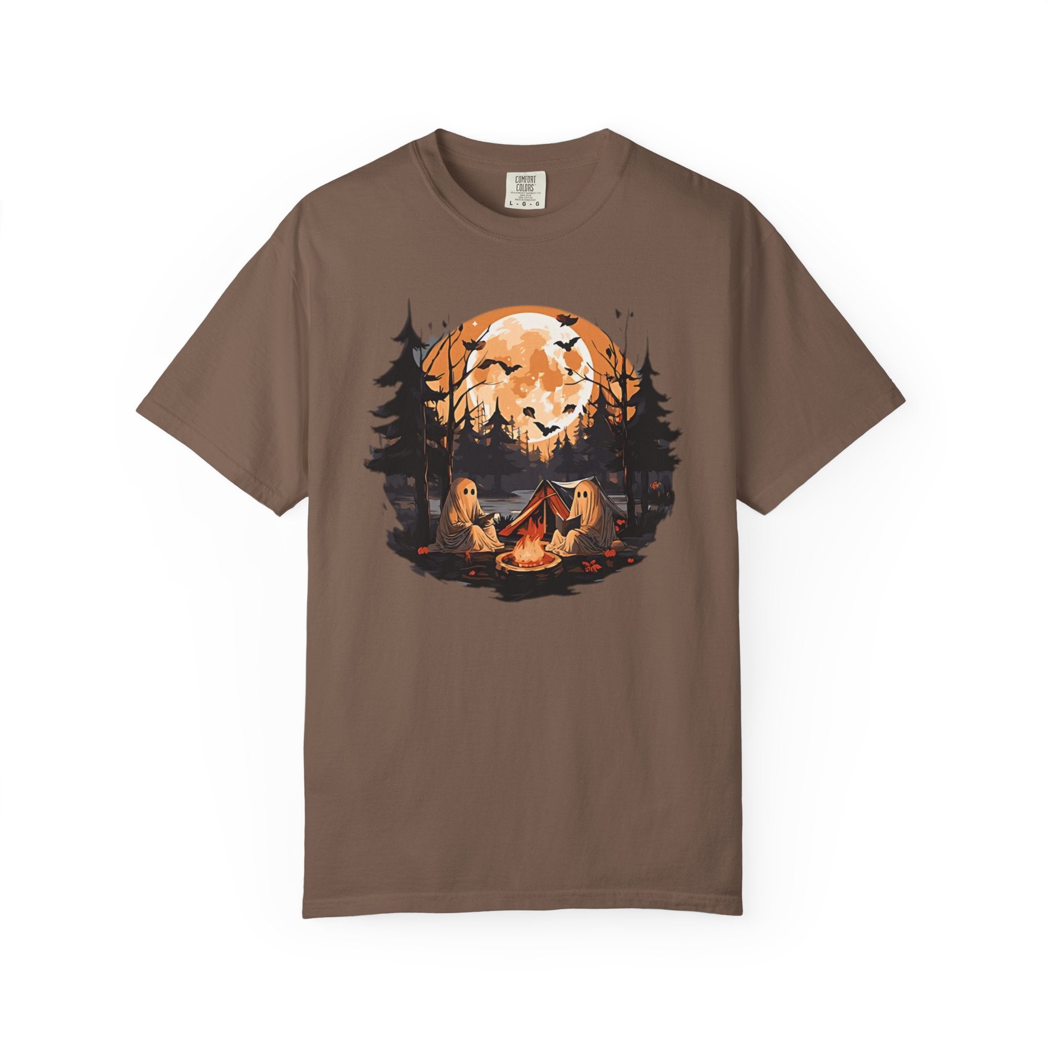 Cute Ghost Shirt, ghost reading Shirt, Cute campfire ghost by Printify