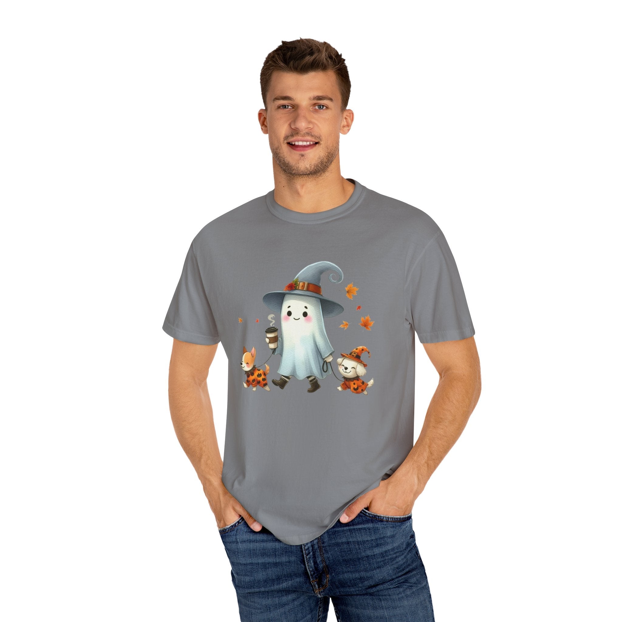 Cute ghost walking dogs shirt, cute dogs fall shirt by Printify