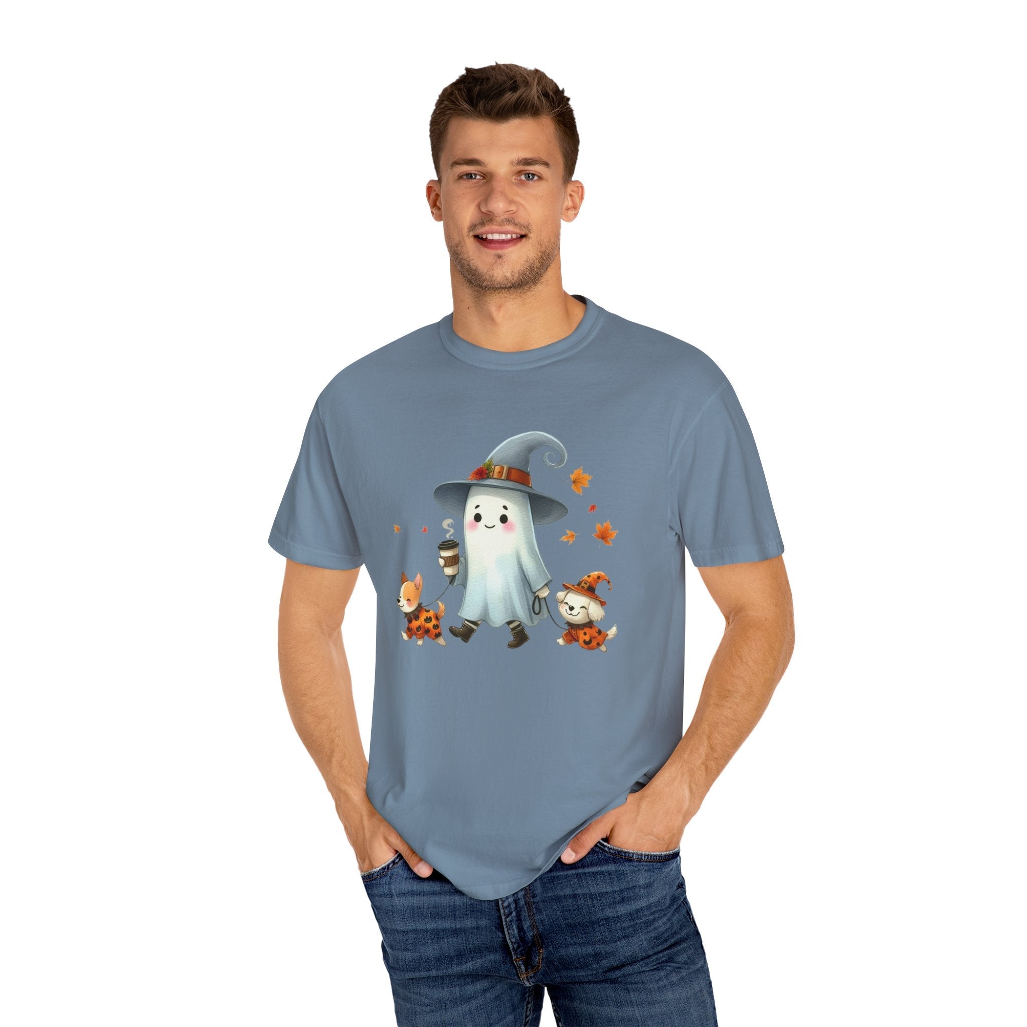 Cute ghost walking dogs shirt, cute dogs fall shirt by Printify