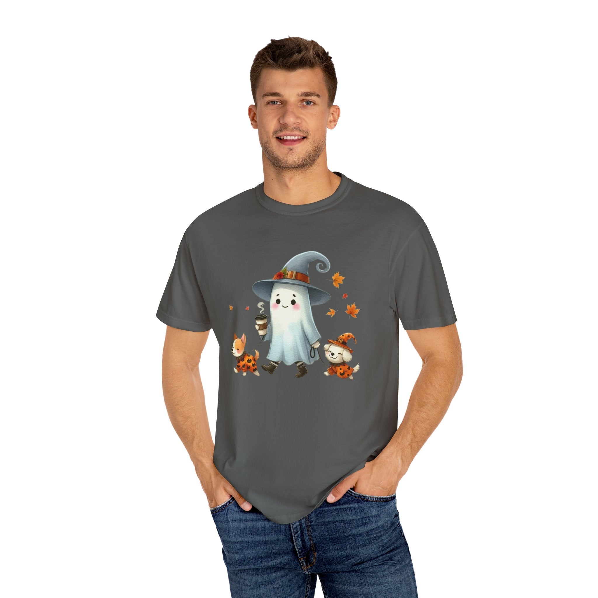 Cute ghost walking dogs shirt, cute dogs fall shirt by Printify