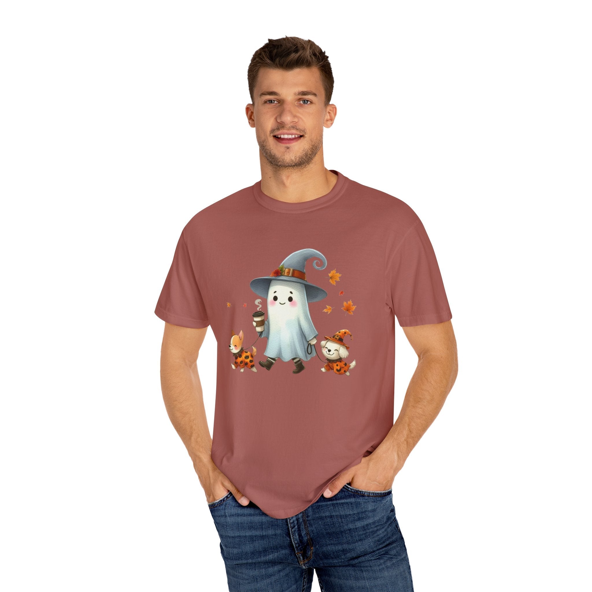 Cute ghost walking dogs shirt, cute dogs fall shirt by Printify