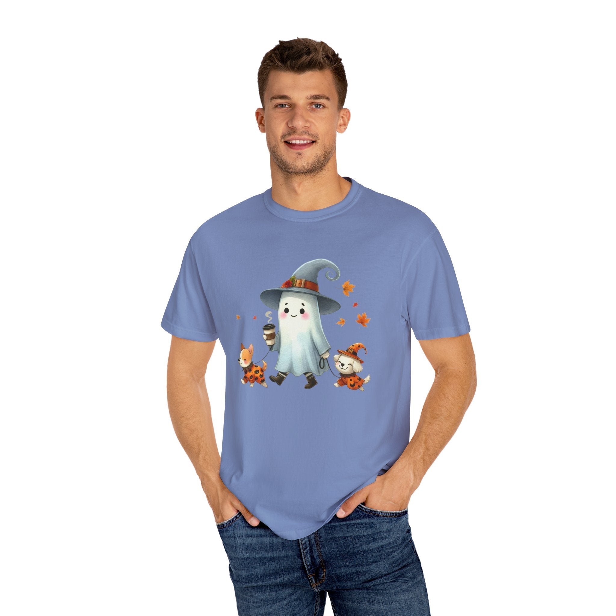 Cute ghost walking dogs shirt, cute dogs fall shirt by Printify