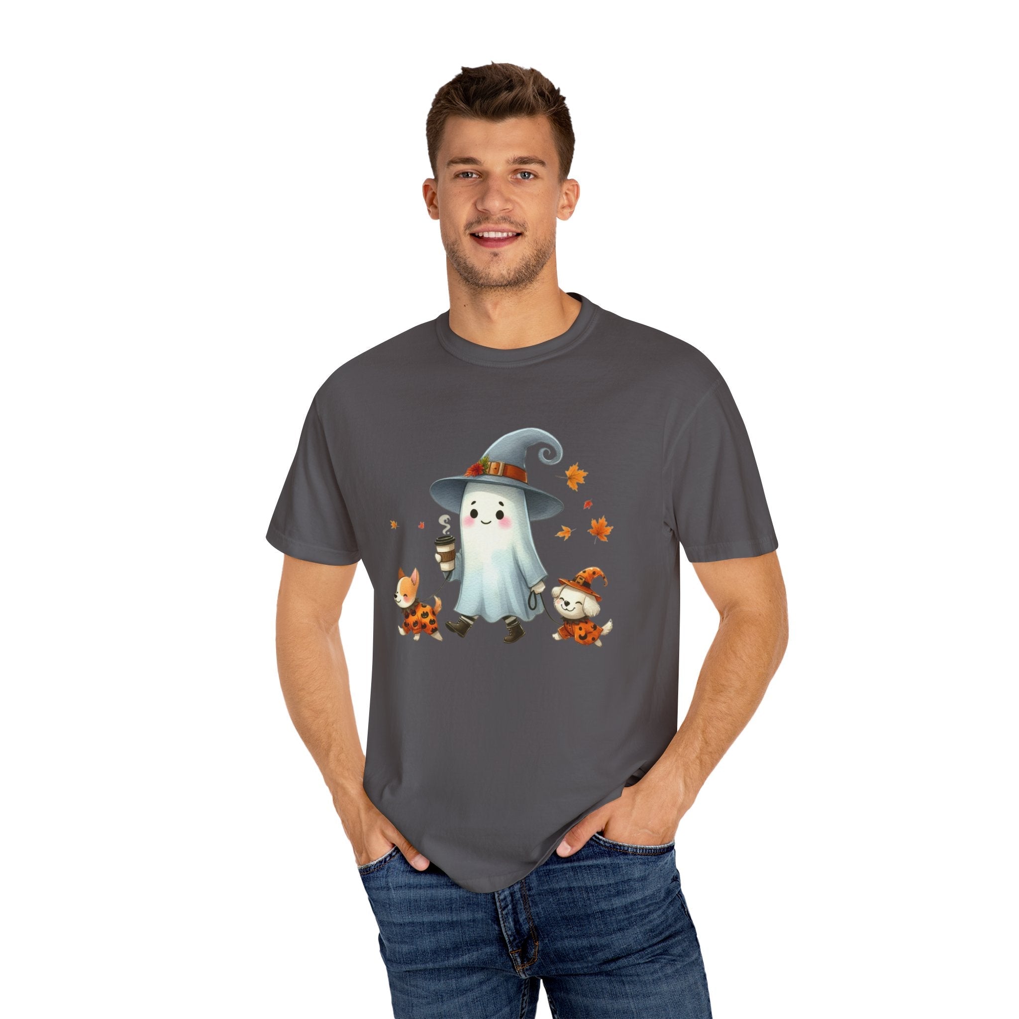 Cute ghost walking dogs shirt, cute dogs fall shirt by Printify