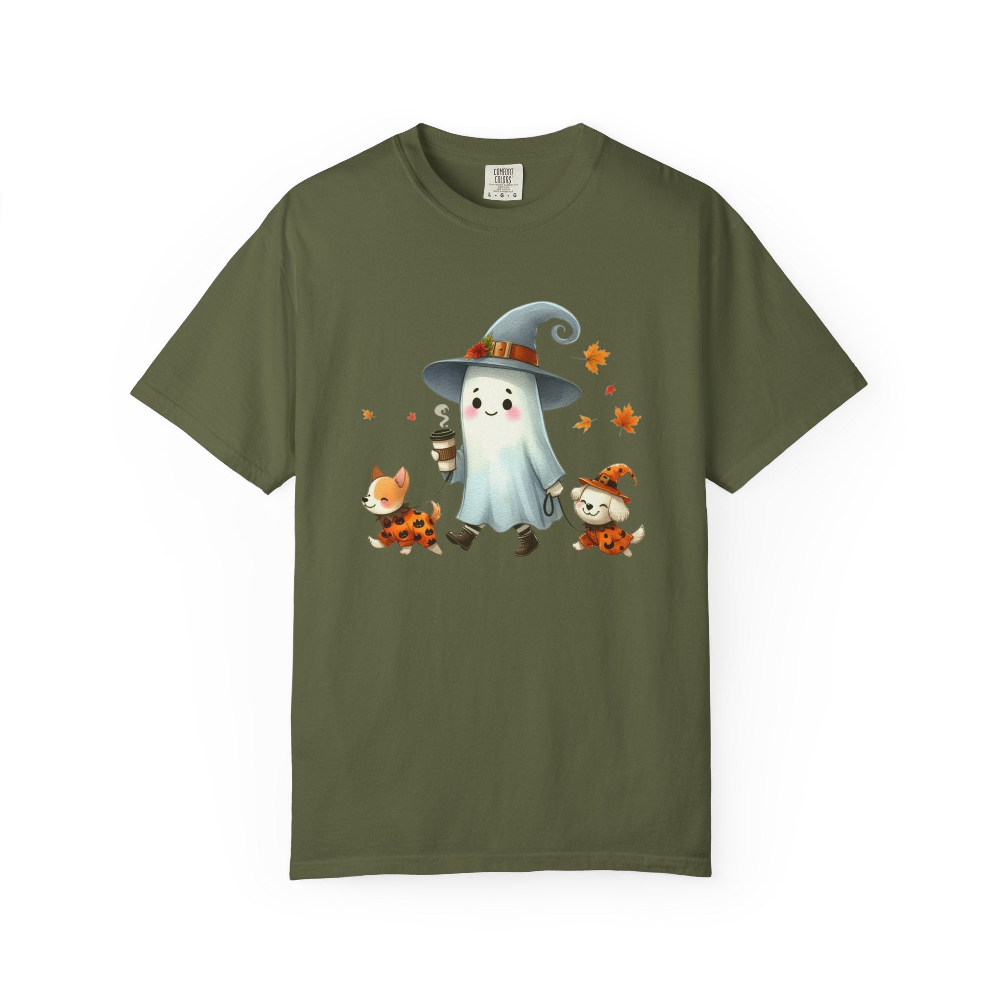 Cute ghost walking dogs shirt, cute dogs fall shirt by Printify