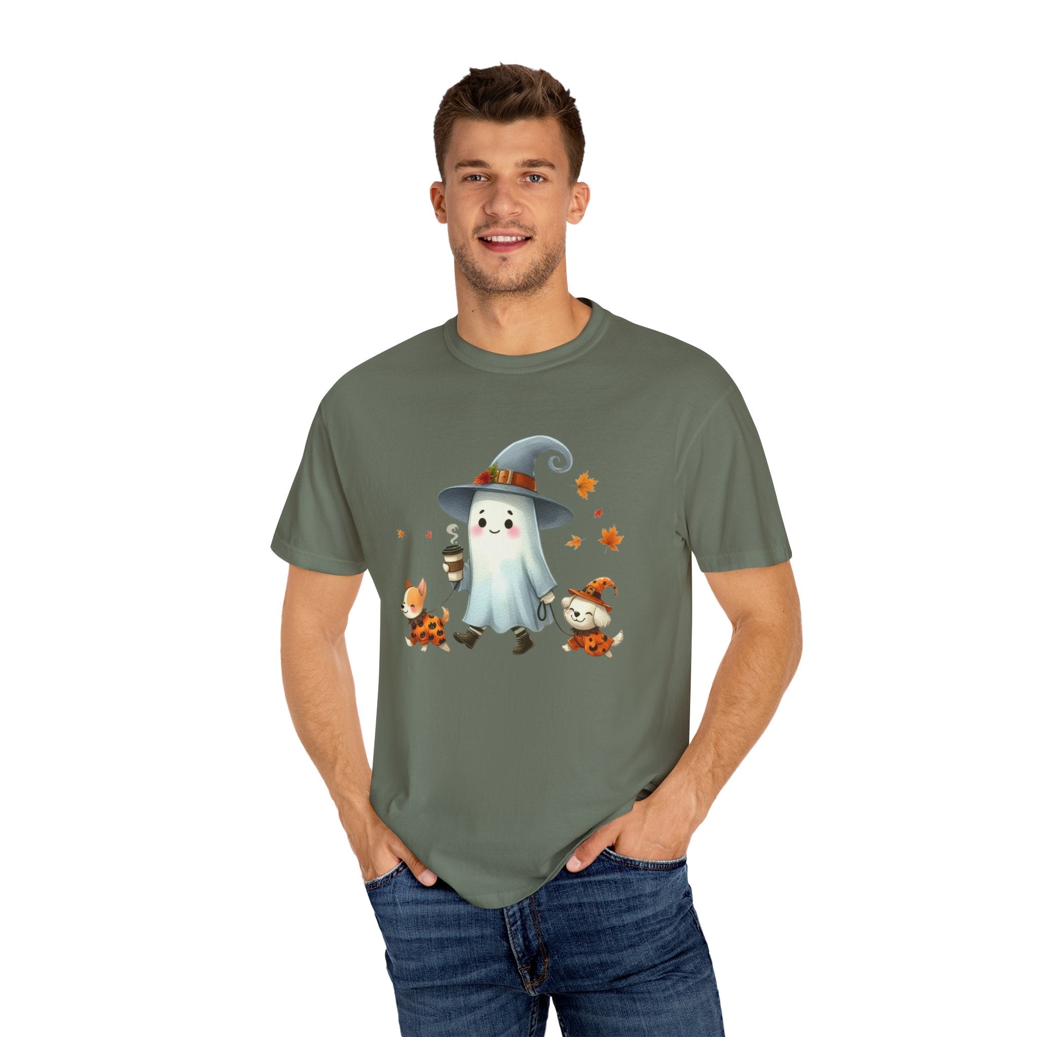Cute ghost walking dogs shirt, cute dogs fall shirt by Printify