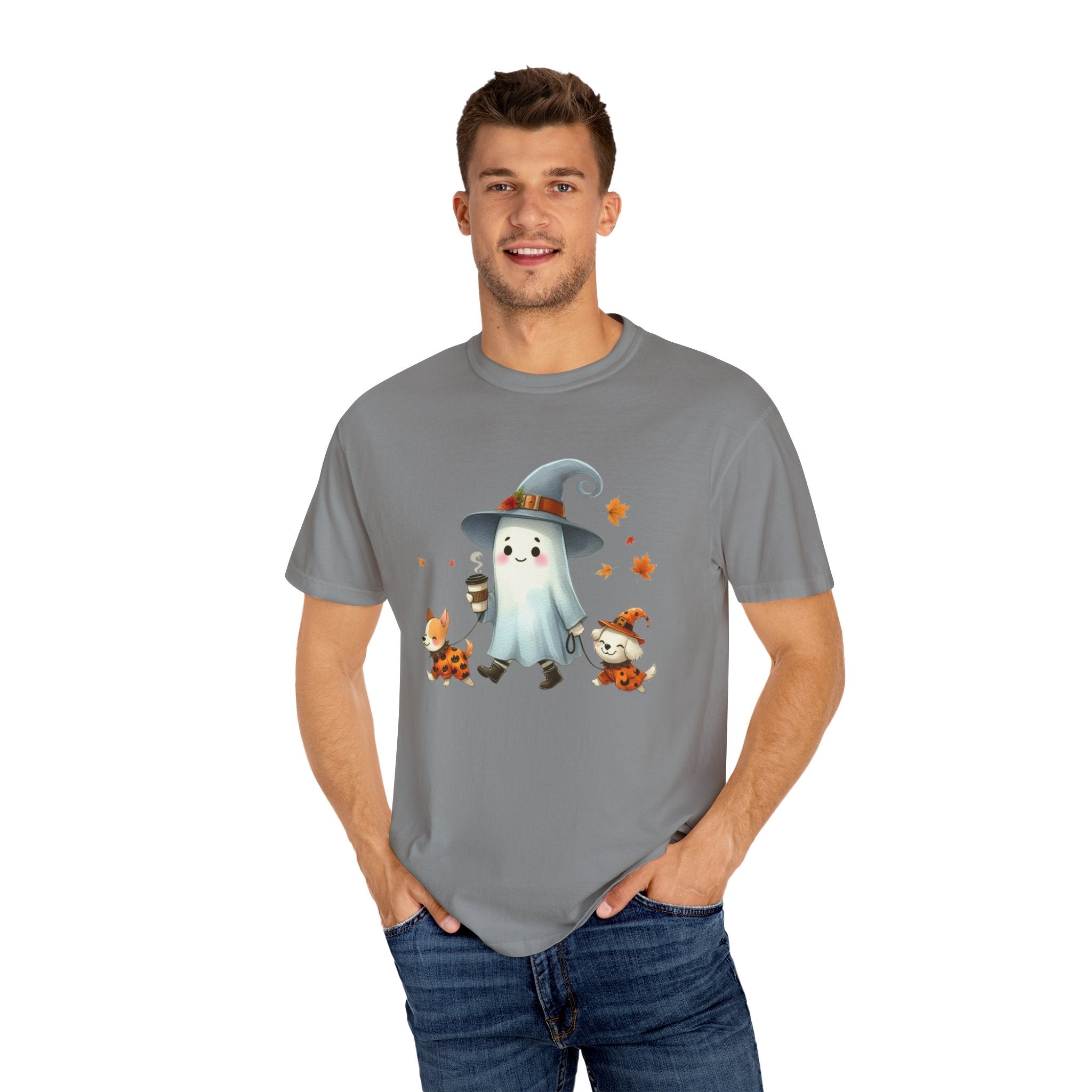 Cute ghost walking dogs shirt, cute dogs fall shirt by Printify