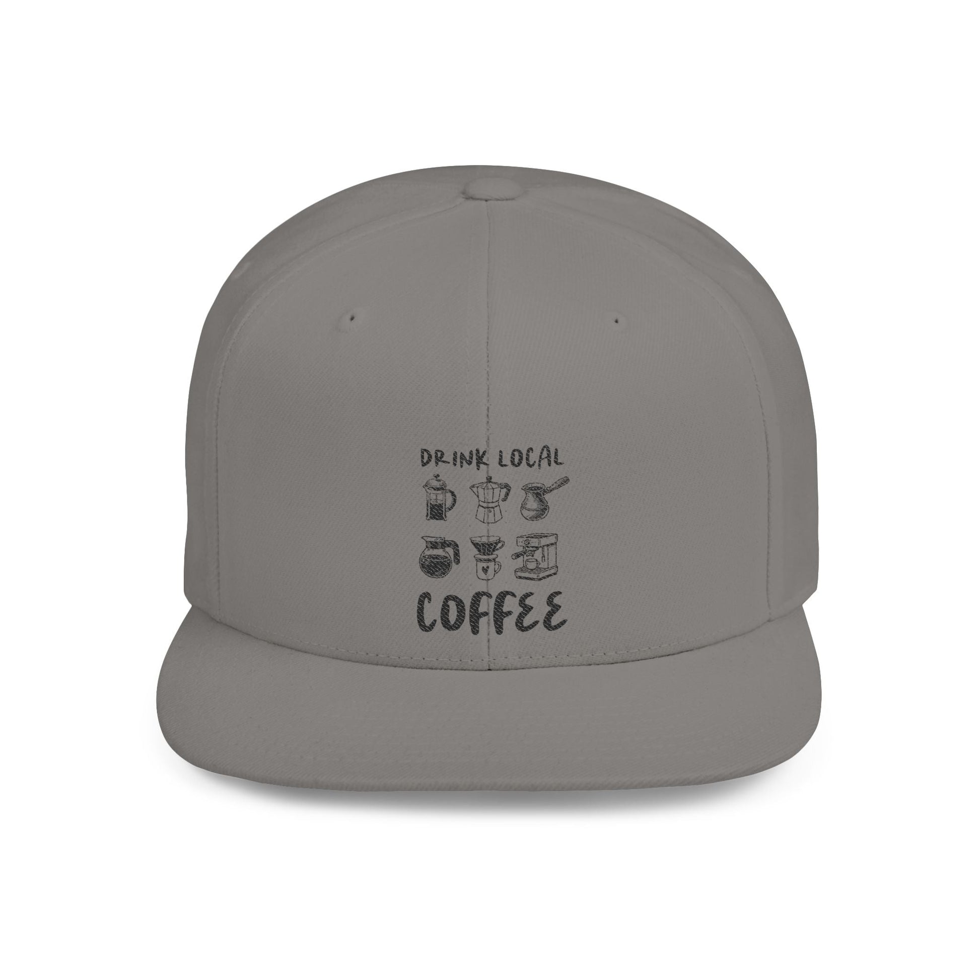 Drink Local Coffee Snapback Hat — Flat Bill Coffee Lover Cap - Popbydesign