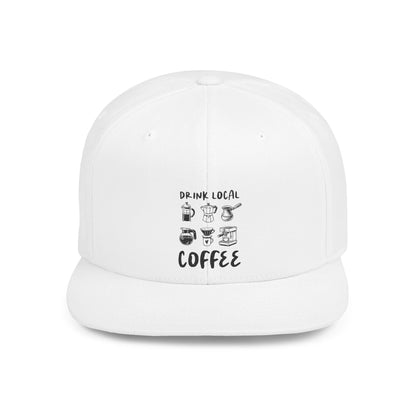 Drink Local Coffee Snapback Hat — Flat Bill Coffee Lover Cap - Popbydesign