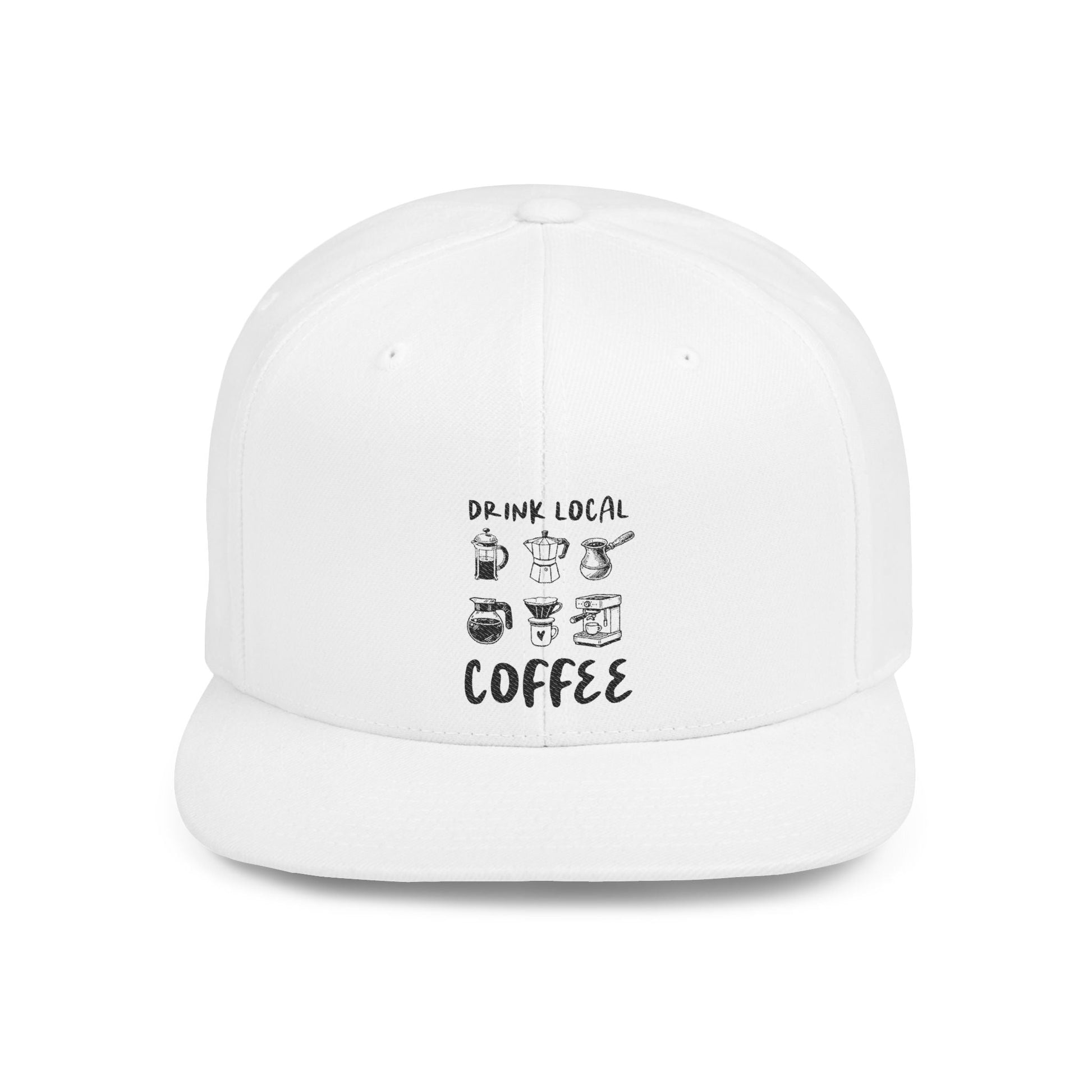 Drink Local Coffee Snapback Hat — Flat Bill Coffee Lover Cap - Popbydesign