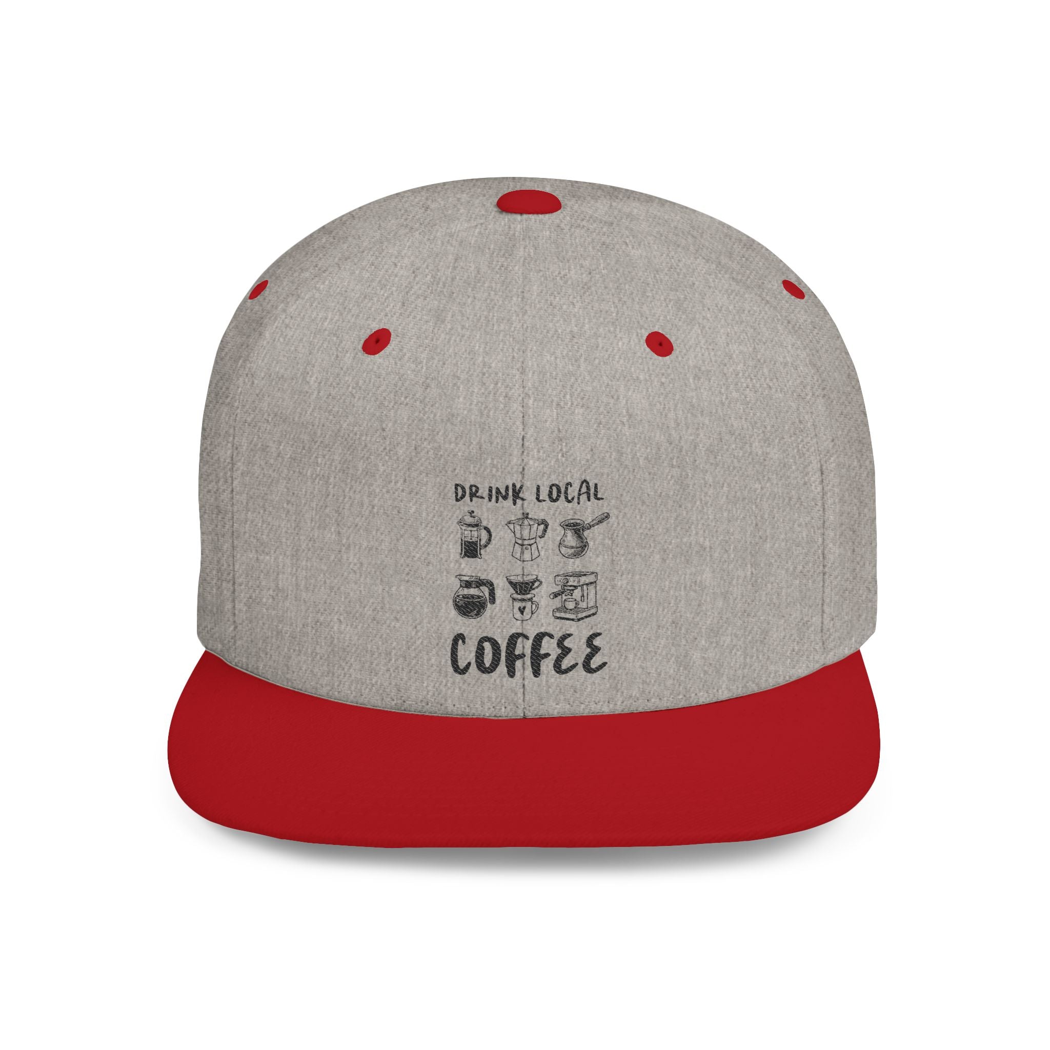 Drink Local Coffee Snapback Hat — Flat Bill Coffee Lover Cap by PopCultureByDesign36