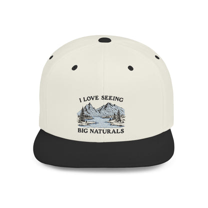 Funny Boob Pun Snapback — “I Love Seeing Big Naturals” Flat Bill Hat - Popbydesign