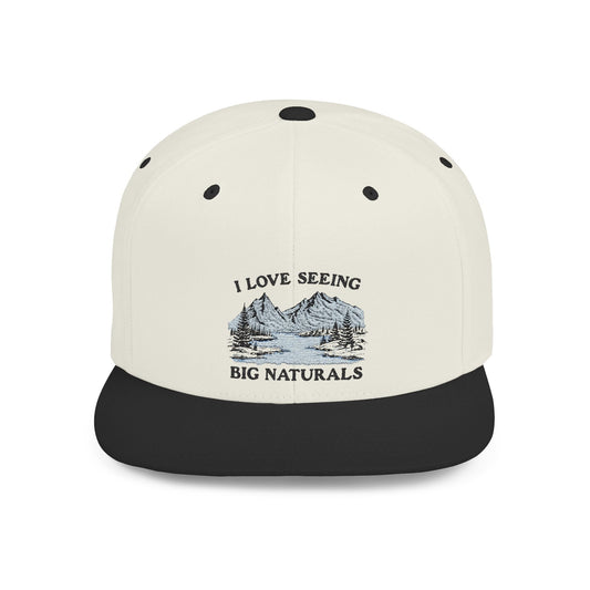 Funny Boob Pun Snapback — I Love Seeing Big Naturals Flat Bill Hat - Popbydesign