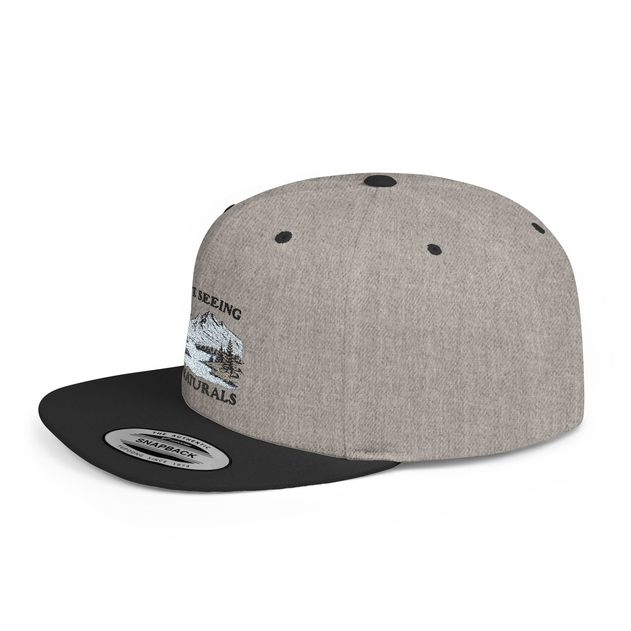 Funny Boob Pun Snapback — “I Love Seeing Big Naturals” Flat Bill Hat by Printify