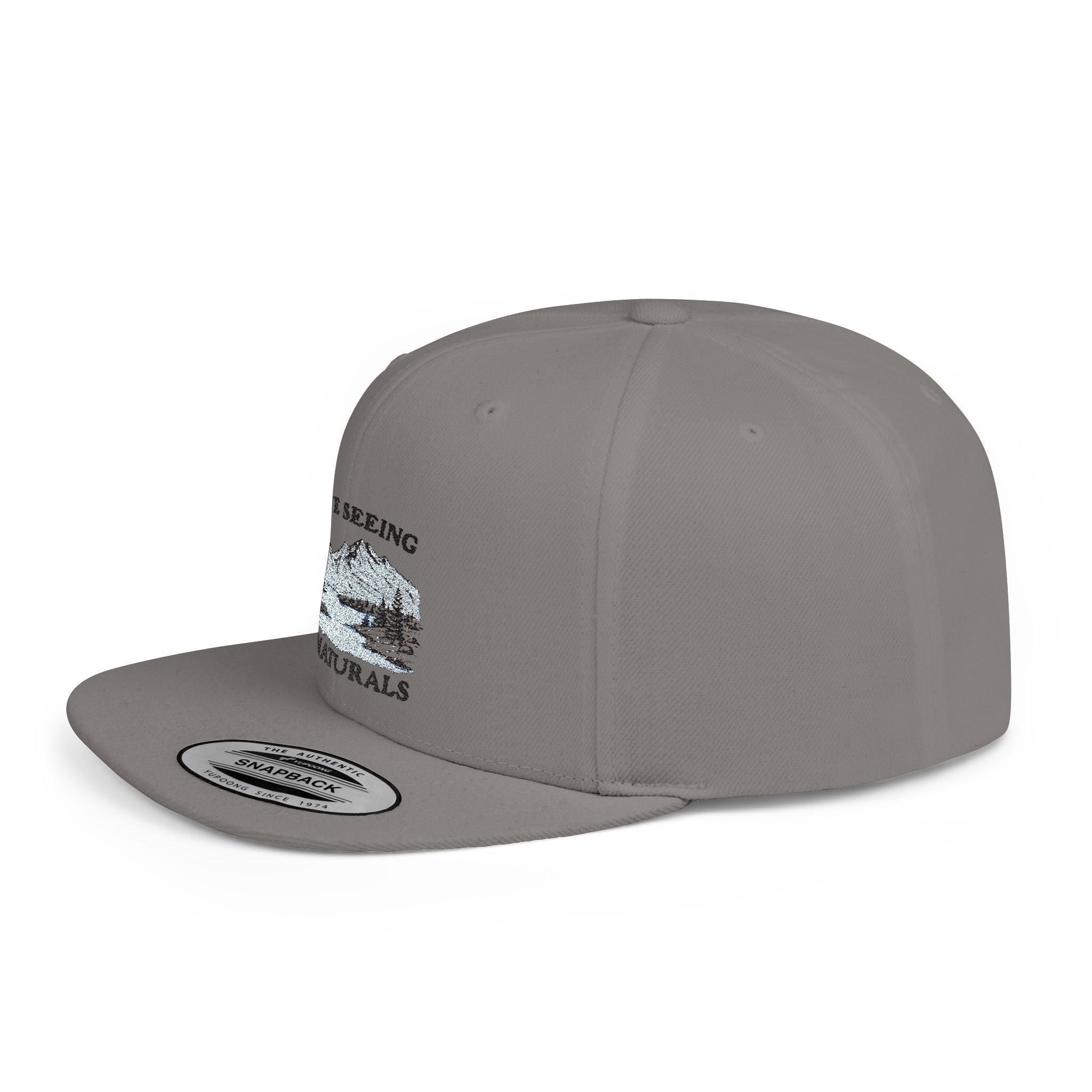 Funny Boob Pun Snapback — “I Love Seeing Big Naturals” Flat Bill Hat by Printify