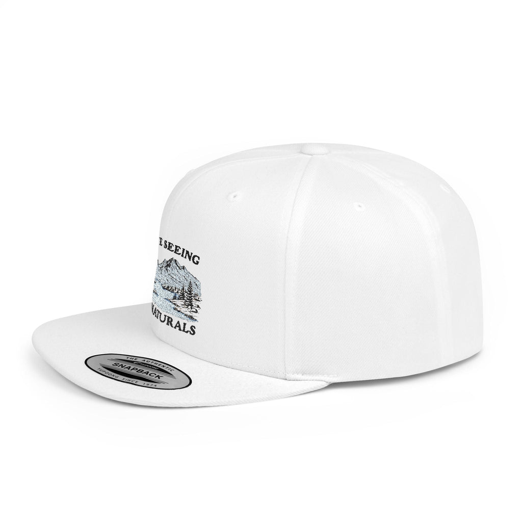 Funny Boob Pun Snapback — “I Love Seeing Big Naturals” Flat Bill Hat by Printify