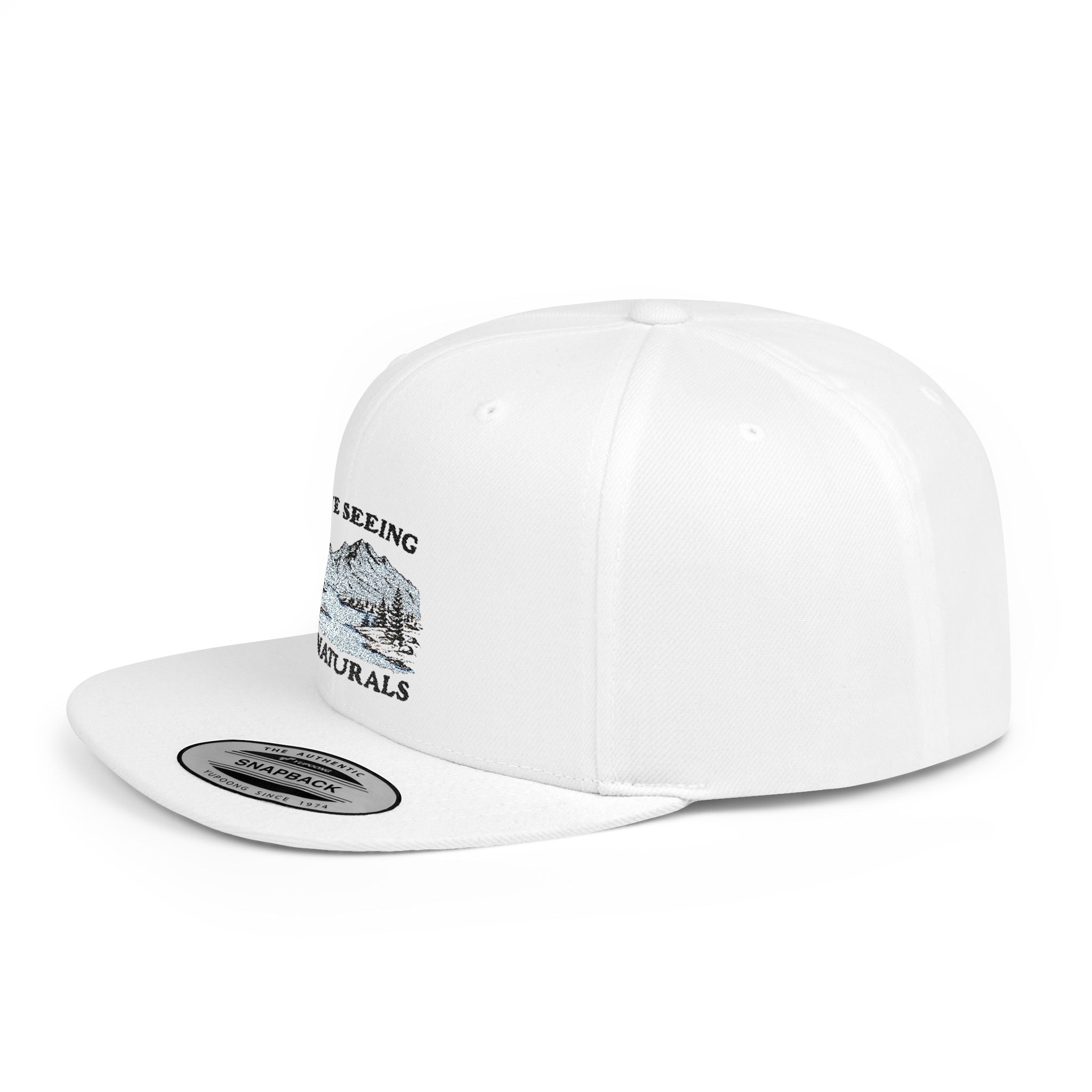 Funny Boob Pun Snapback — “I Love Seeing Big Naturals” Flat Bill Hat by Printify