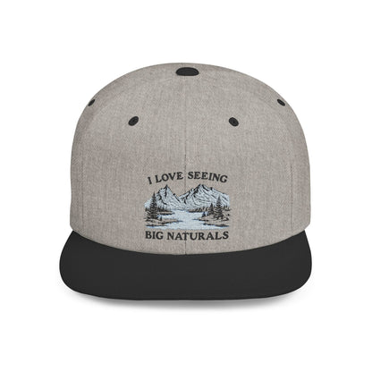 Funny Boob Pun Snapback — I Love Seeing Big Naturals Flat Bill Hat - Popbydesign