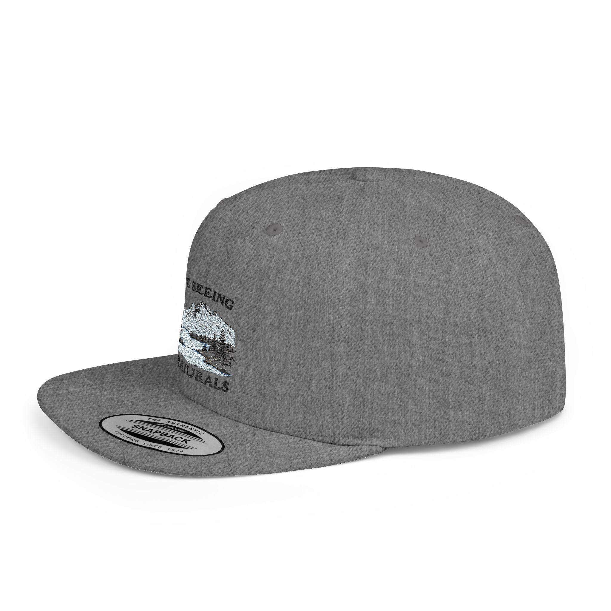Funny Boob Pun Snapback — “I Love Seeing Big Naturals” Flat Bill Hat by Printify