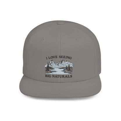 Funny Boob Pun Snapback — “I Love Seeing Big Naturals” Flat Bill Hat - Popbydesign