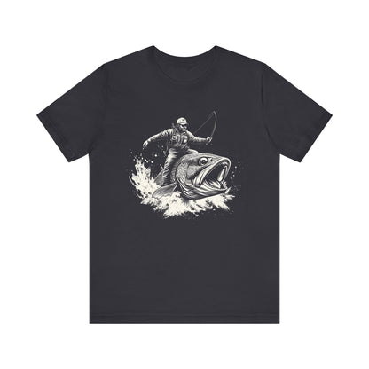 Funny Fisherman Riding a Trout T-Shirt, Fishing Tee - Popbydesign