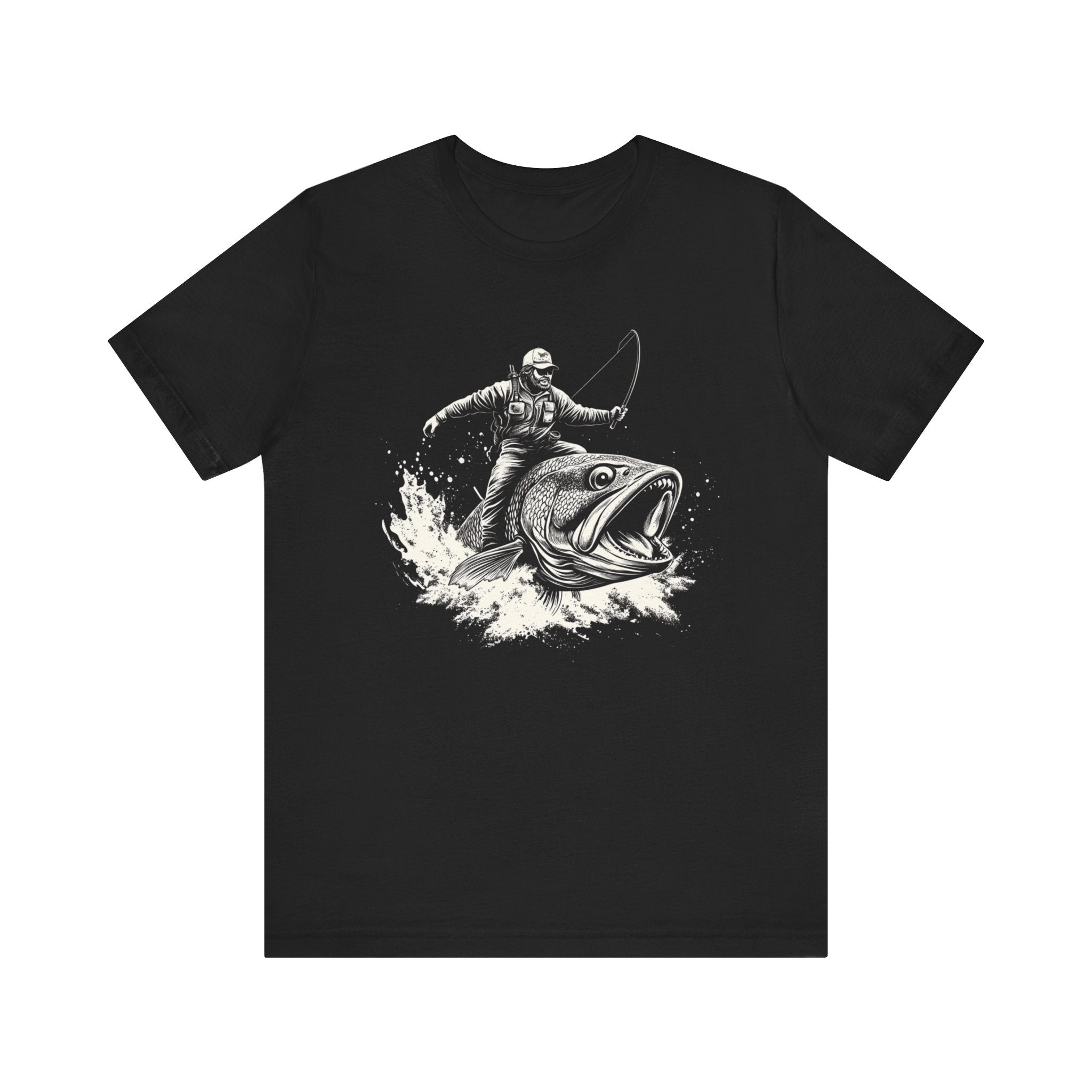 Funny Fisherman Riding a Trout T-Shirt, Fishing Tee by PopCultureByDesign36
