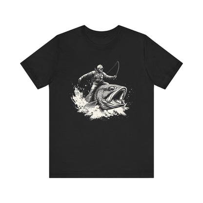 Funny Fisherman Riding a Trout T-Shirt, Fishing Tee - Popbydesign