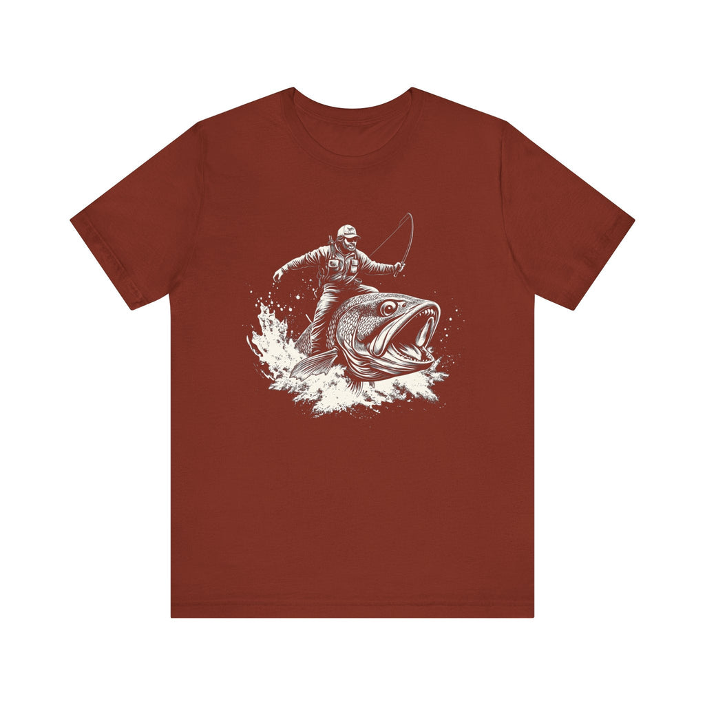 Funny Fisherman Riding a Trout T-Shirt, Fishing Tee by PopCultureByDesign36