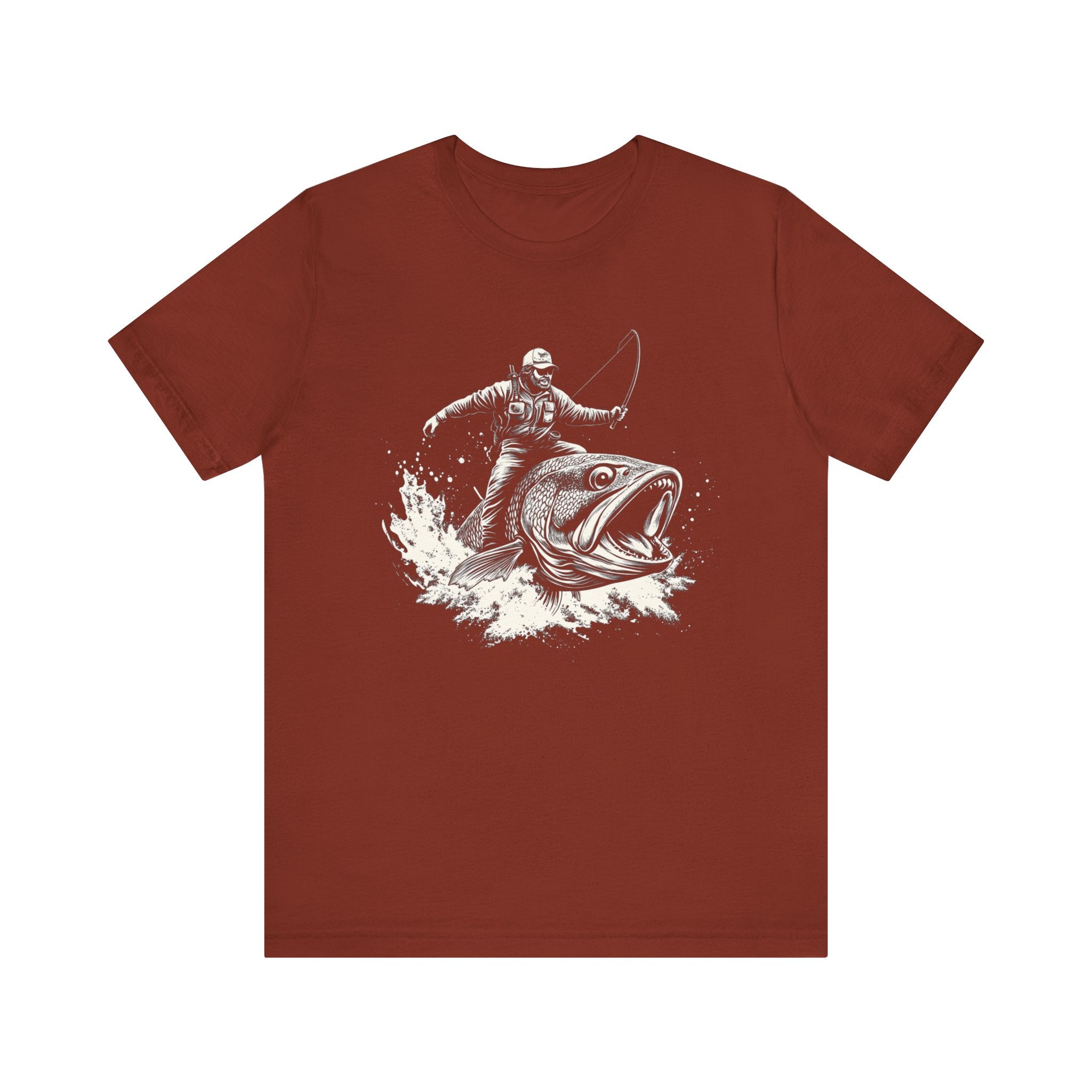 Funny Fisherman Riding a Trout T-Shirt, Fishing Tee by PopCultureByDesign36