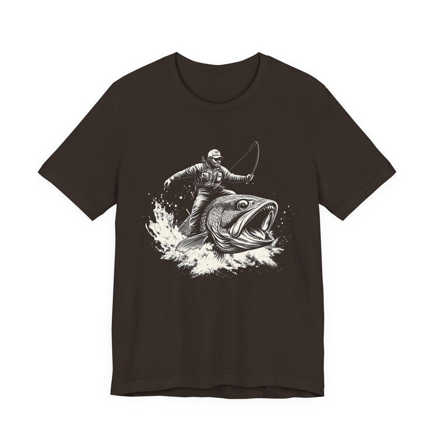 Funny Fisherman Riding a Trout T-Shirt, Fishing Tee - Popbydesign