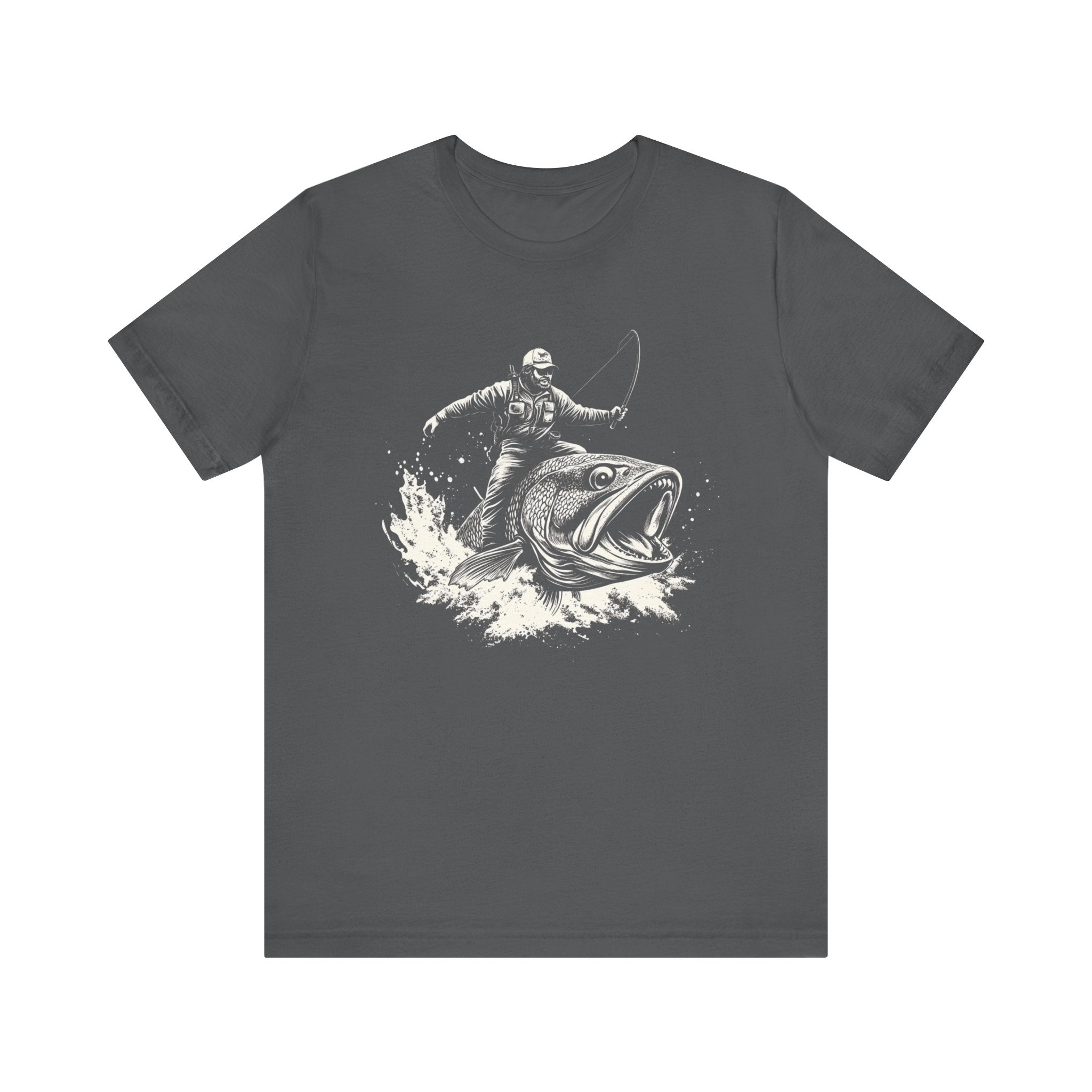 Funny Fisherman Riding a Trout T-Shirt, Fishing Tee by PopCultureByDesign36