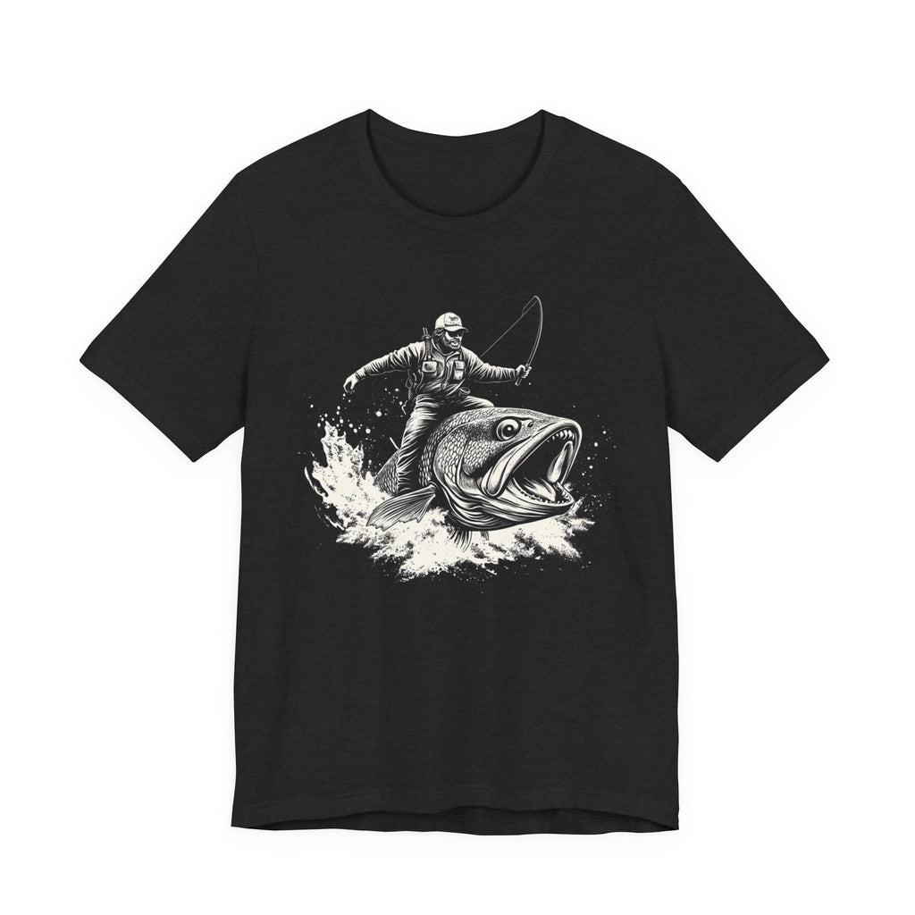 Funny Fisherman Riding a Trout T-Shirt, Fishing Tee by PopCultureByDesign36