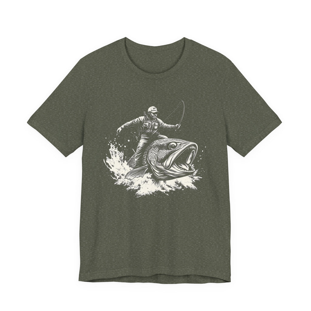 Funny Fisherman Riding a Trout T-Shirt, Fishing Tee by PopCultureByDesign36