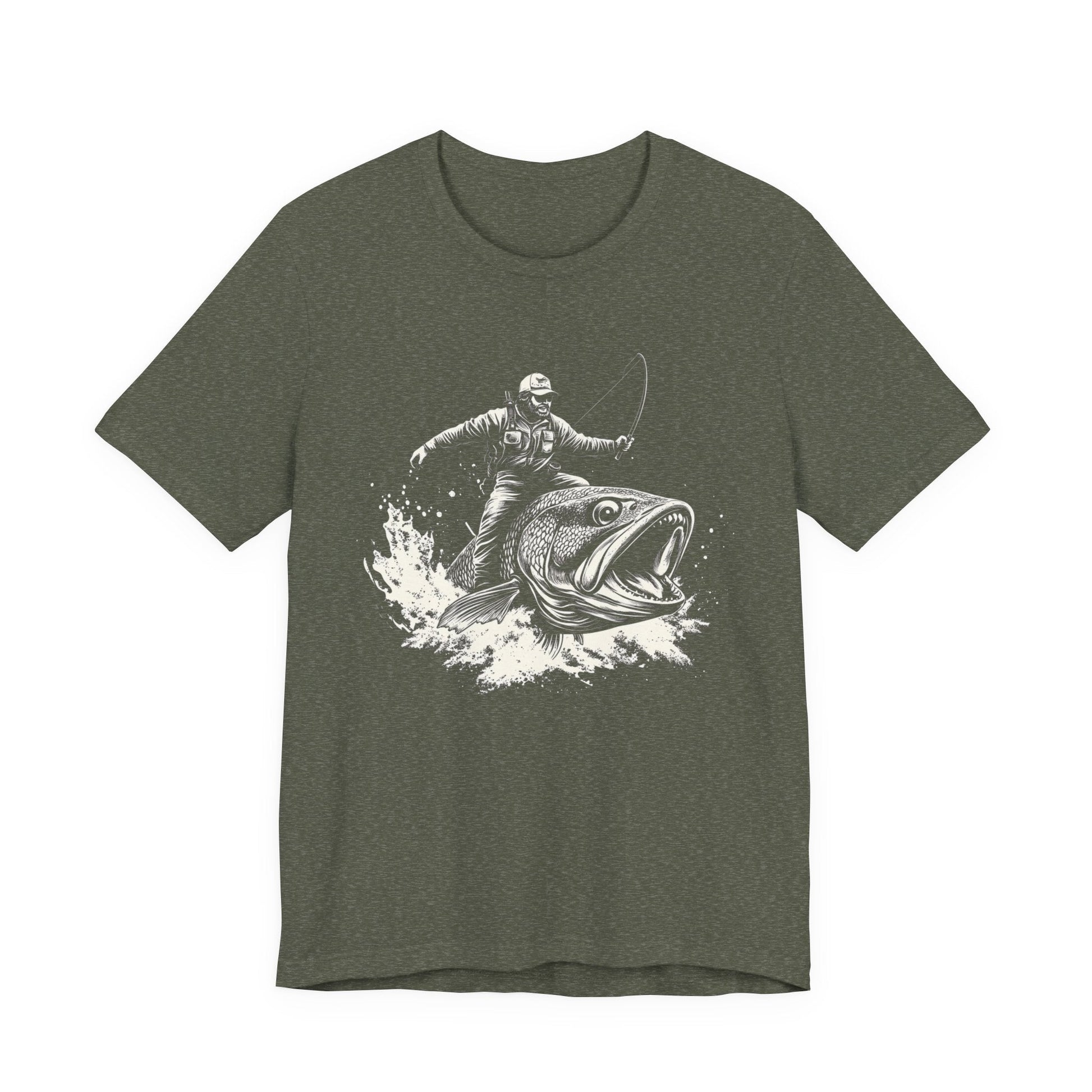 Funny Fisherman Riding a Trout T-Shirt, Fishing Tee - Popbydesign