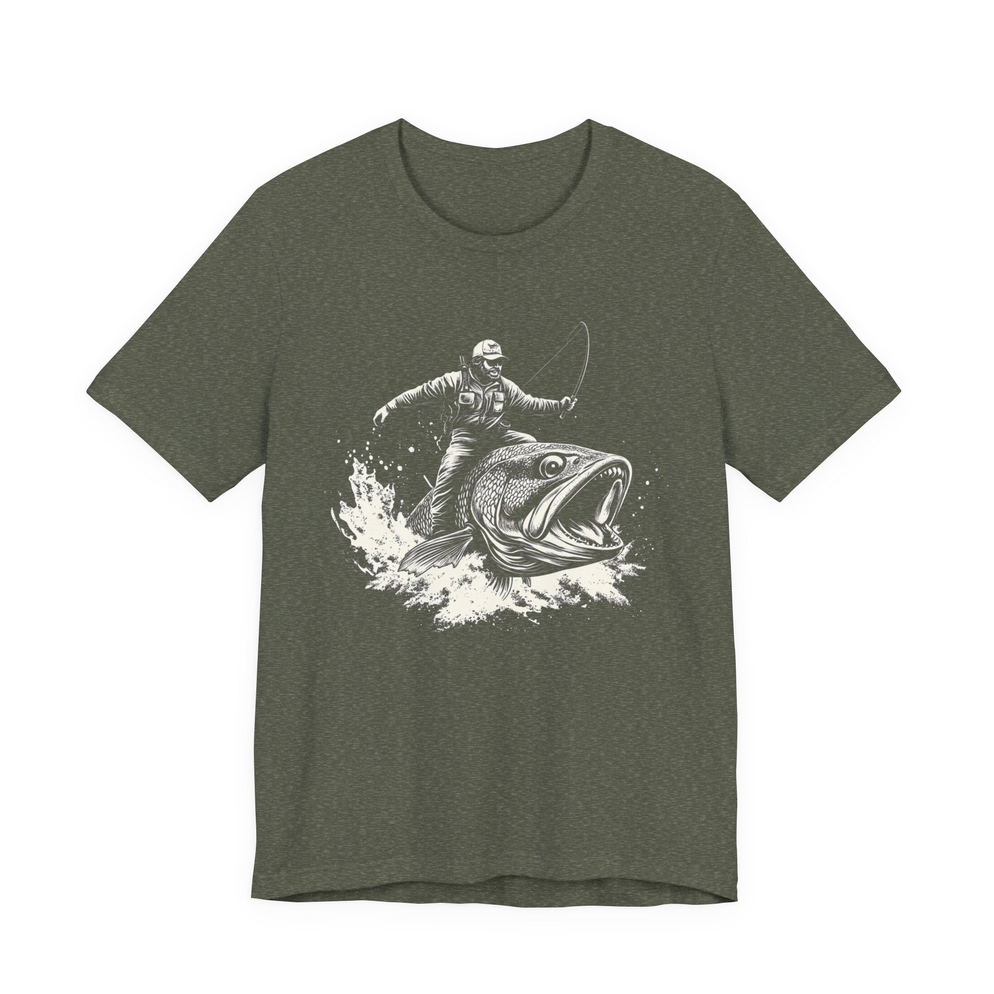 Funny Fisherman Riding a Trout T-Shirt, Fishing Tee by PopCultureByDesign36