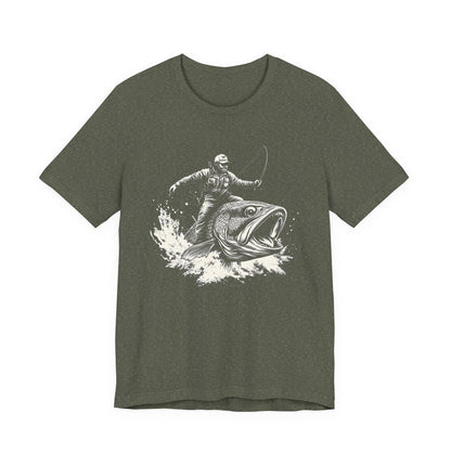 Funny Fisherman Riding a Trout T-Shirt, Fishing Tee - Popbydesign